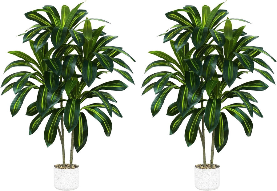 2PCS 120cm Dracaena Artificial Trees in Pots Lifelike Indoor Home Decoration