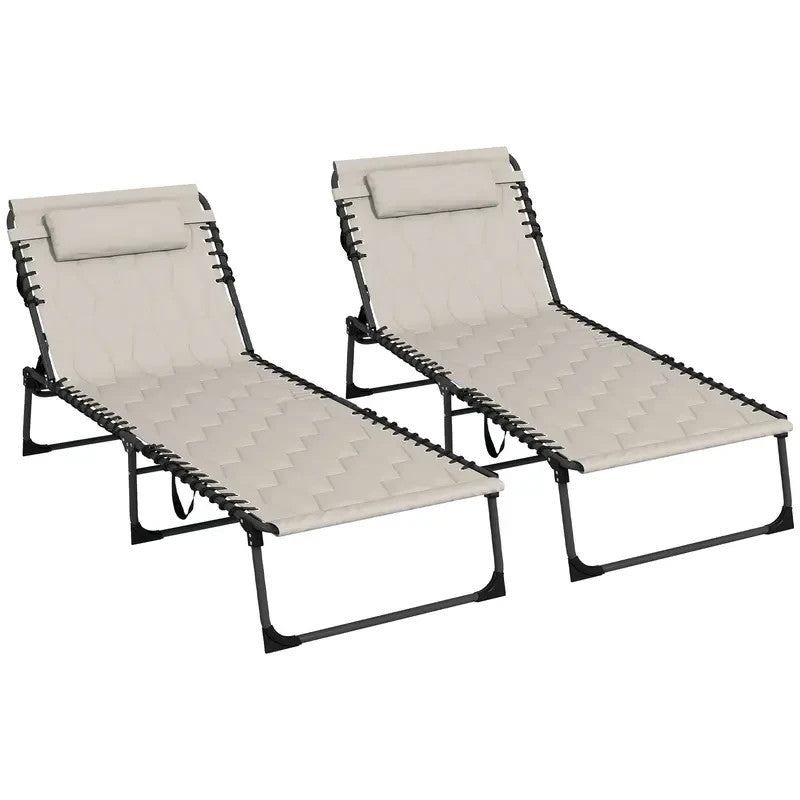2x Folding Reclining Sun Lounger Chairs Padded Outdoor Garden Patio Bed