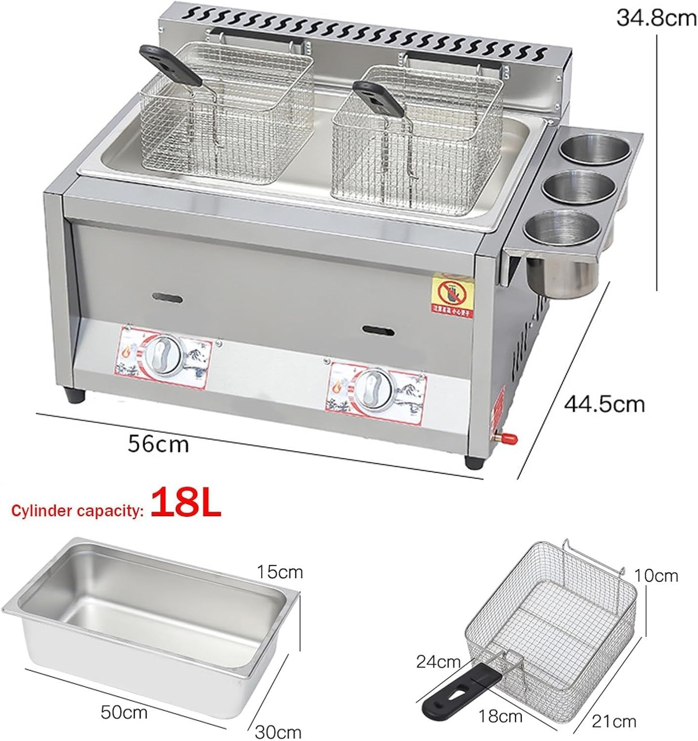 Commercial Tabletop Gas Deep Fryer 18L Stainless Steel Dual Basket