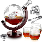 Globe Whiskey Decanter Set 900ml with 3 Glasses & 6 Stones | Luxury Gift for Men
