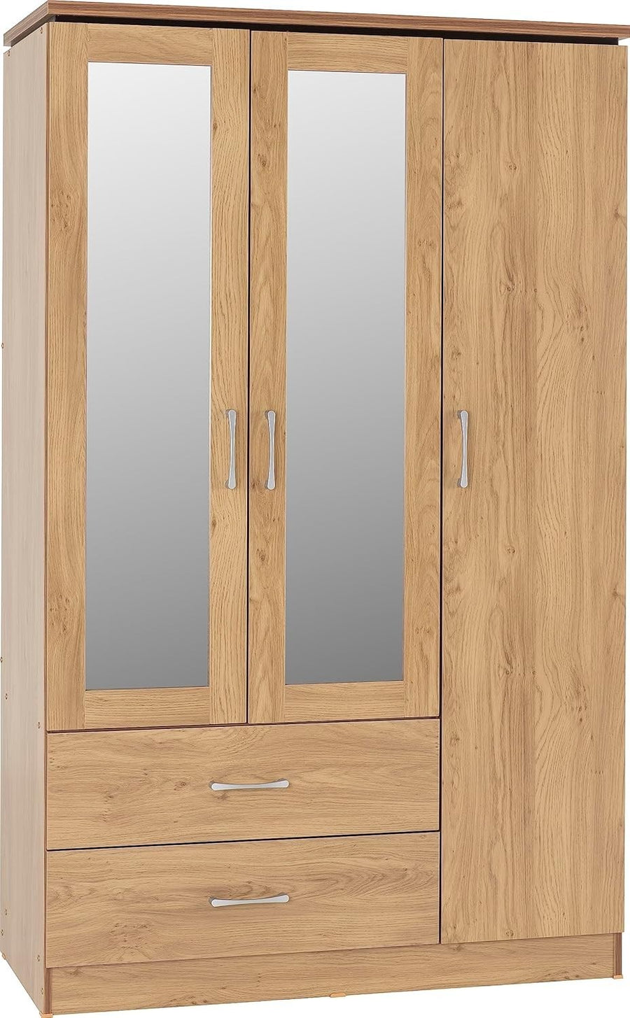 3 Door Wardrobe Oak Effect Mirror Sliding Hinged Storage Drawers Modern