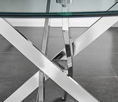 Round 100cm Clear Glass Dining Table Silver Chrome Metal Legs 4 Seater