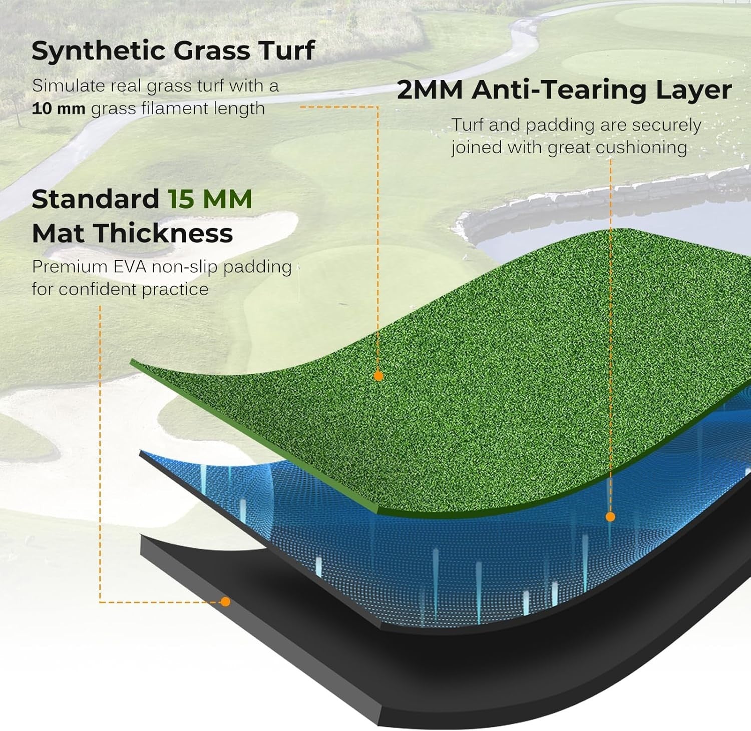 Golf Hitting Mat 5x4ft Practice Turf Alignment Sticks Rubber Tee Indoor