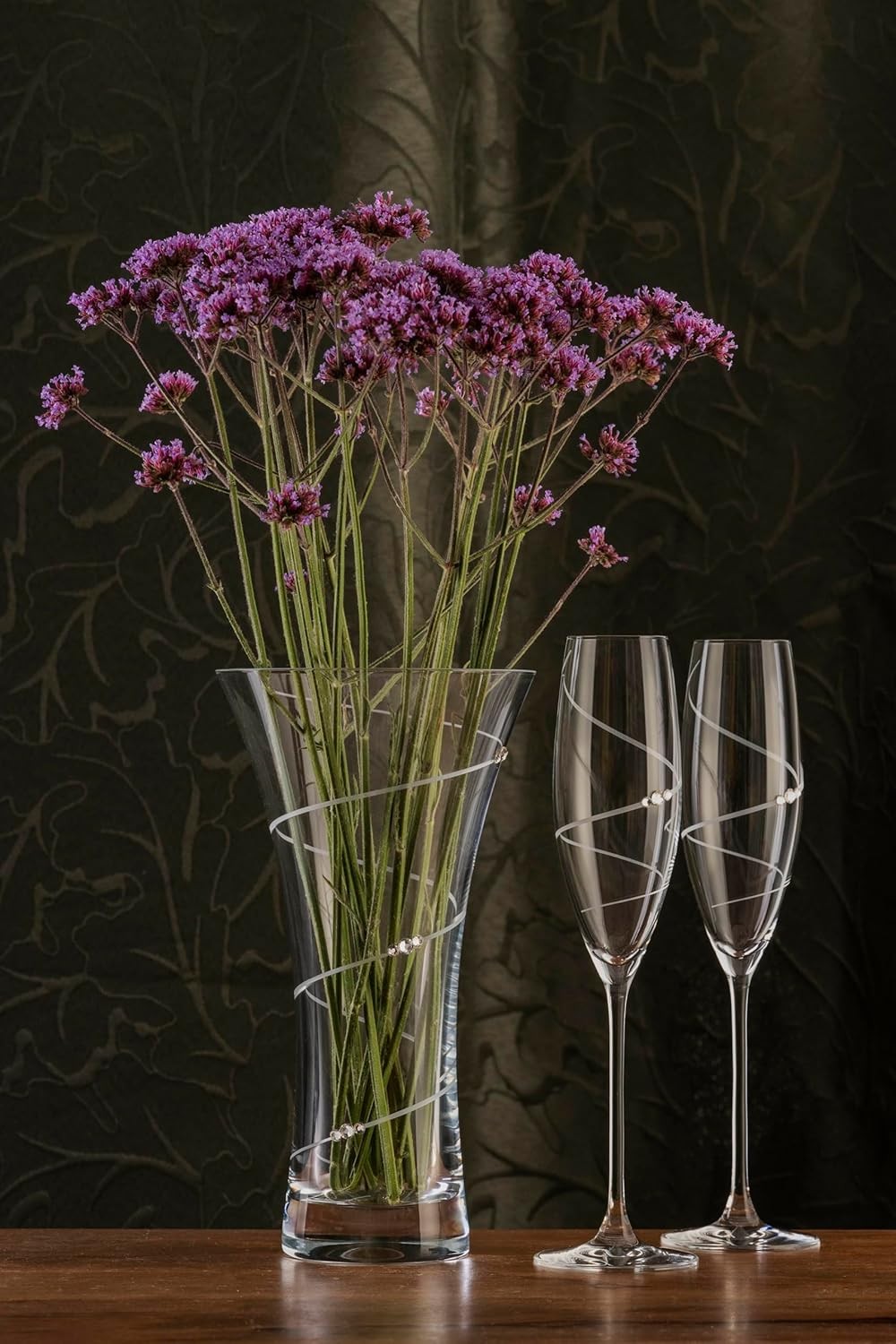 Crystal Glass Trumpet Flower Vase 25cm Tall Swirl Design Modern Home Décor