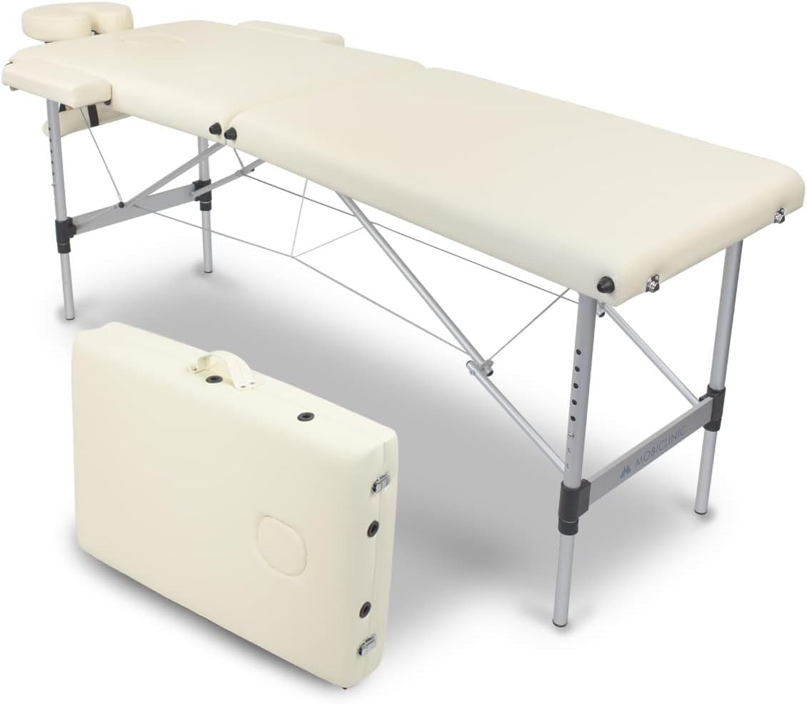 Portable Aluminium Massage Table Foldable Adjustable Spa Therapy Bed Cream