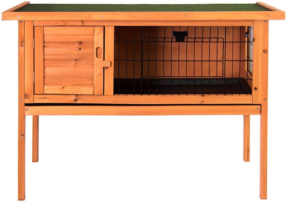 Raised Wooden Rabbit Hutch Outdoor Single Tier Guinea Pig Cage Shelter