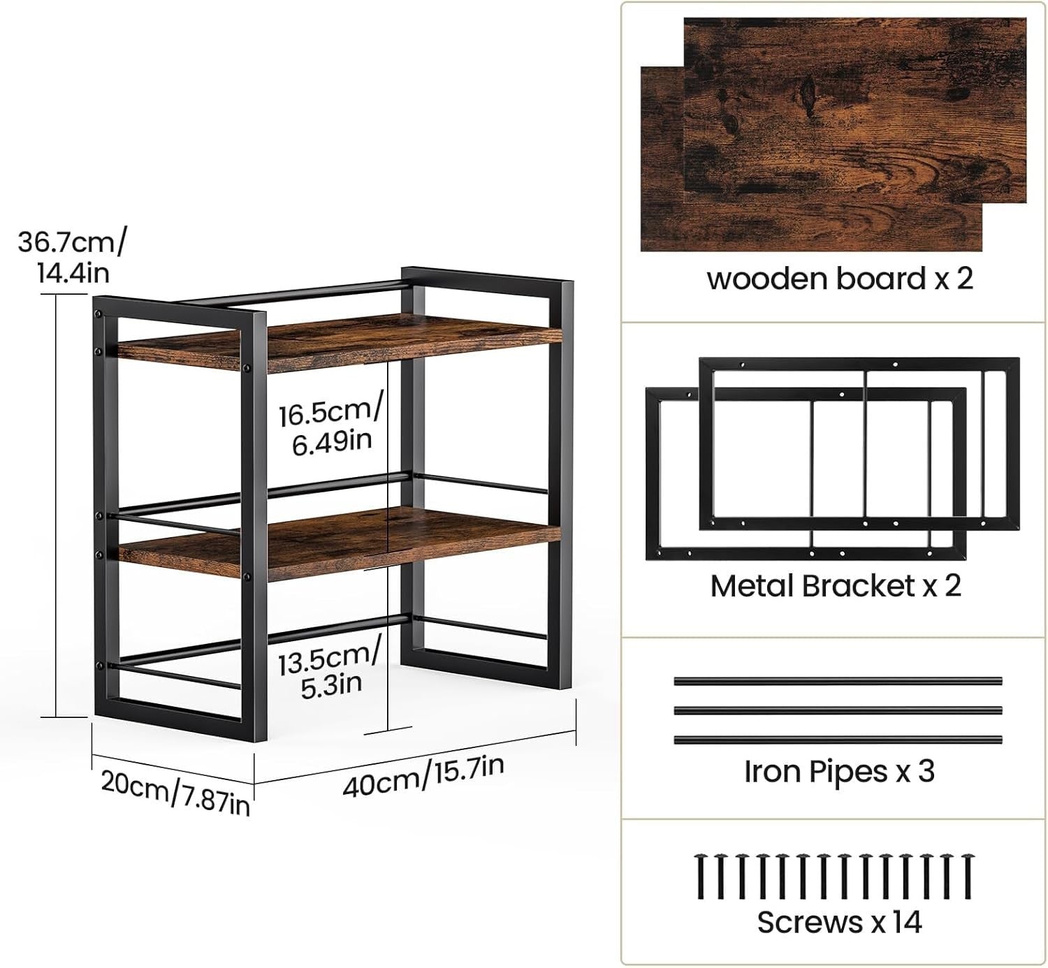 Wood Desk Shelf Organizer 2 Tier Desktop Storage Rack for Office Home Brown