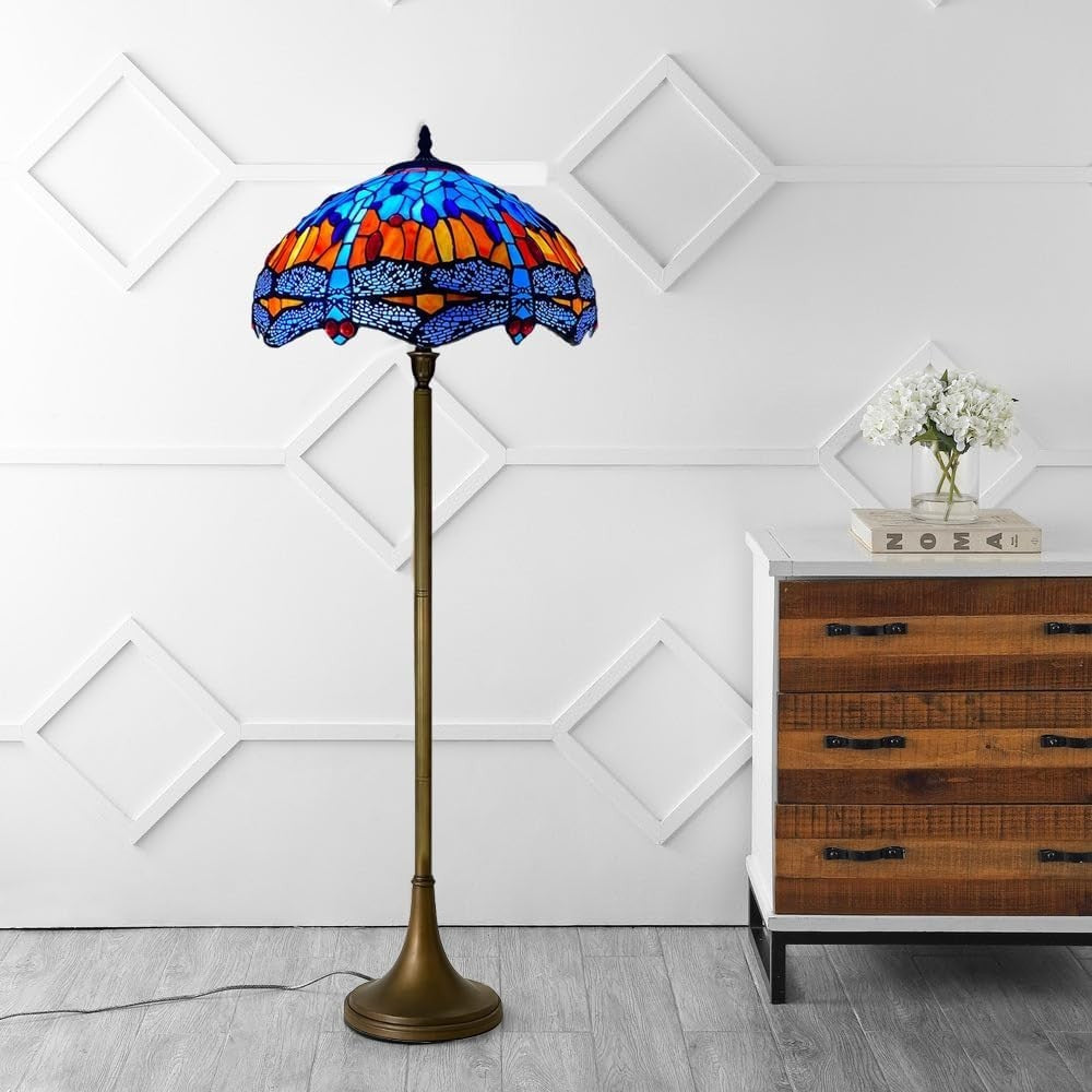 Tiffany Style Floor Lamp Handcrafted Stained Glass 16in Antique Hall Light
