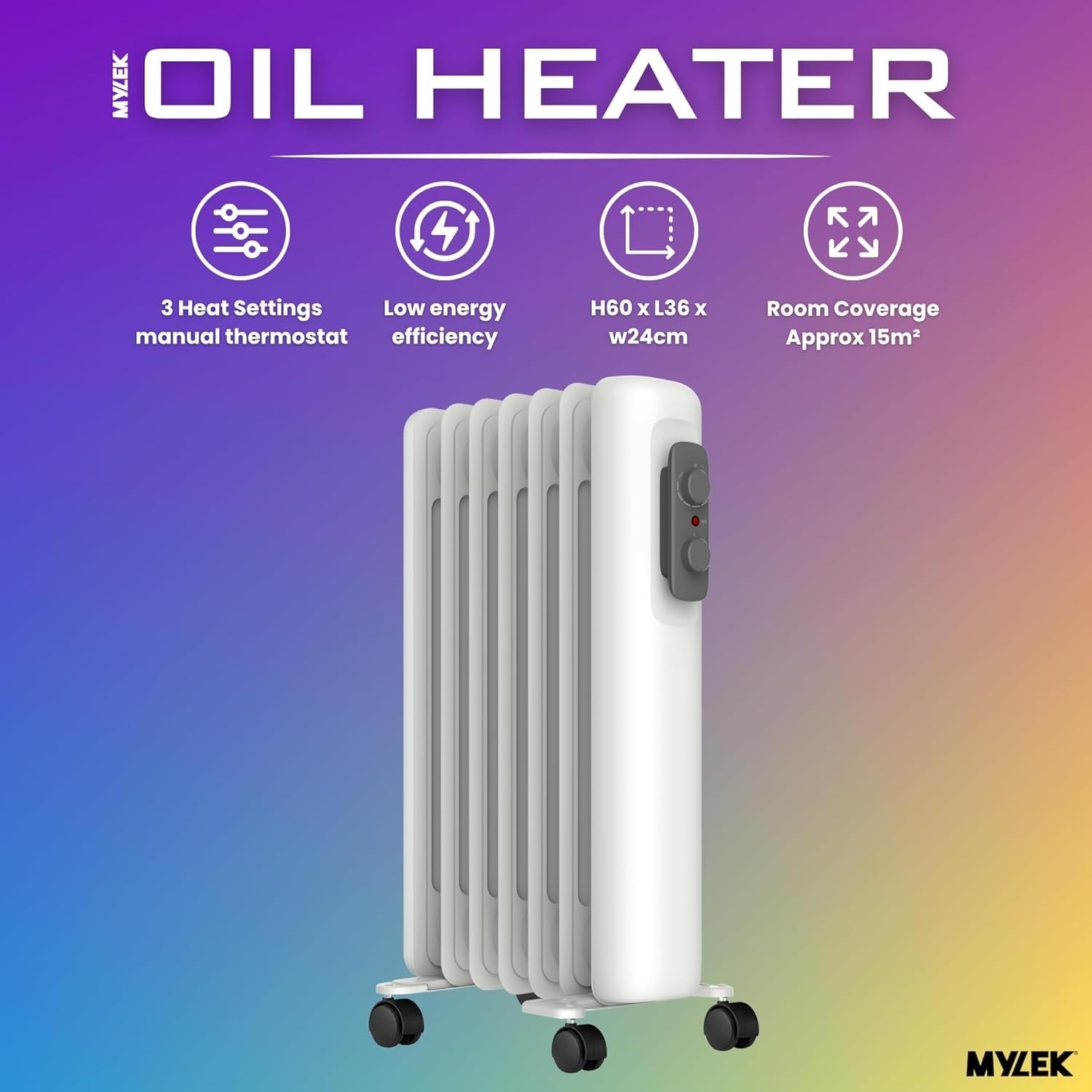 Portable 1500W Oil-Filled Radiator Heater with Thermostat & Safety Features