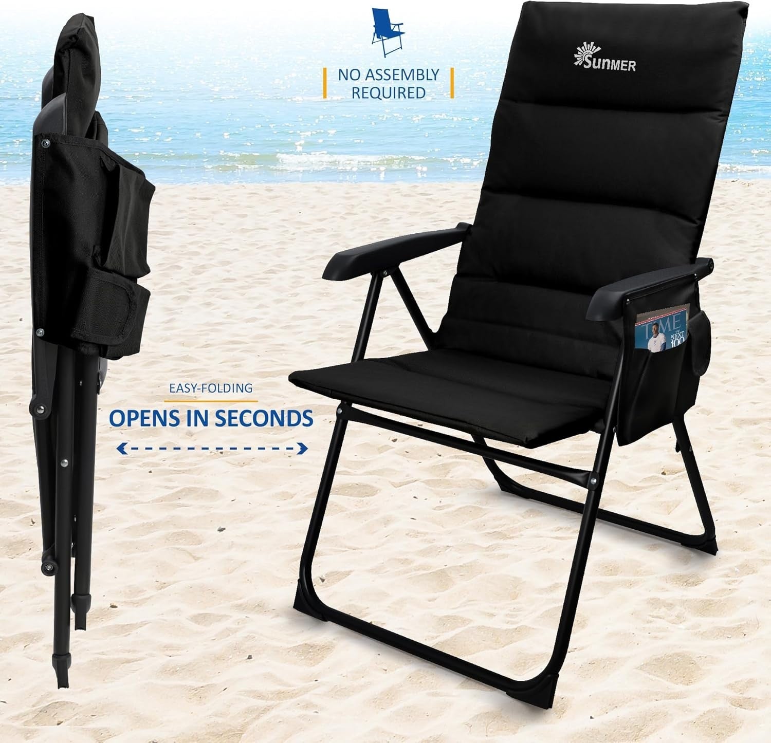 Luxury Padded Folding Recliner Chairs Set of 2 Outdoor Garden Camping Deck