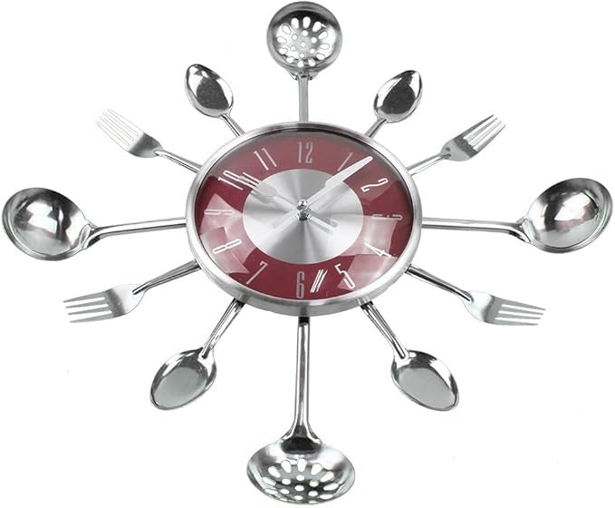 18" Cutlery Wall Clock Modern Kitchen Spoon Fork Silent Large 45cm Red Decor