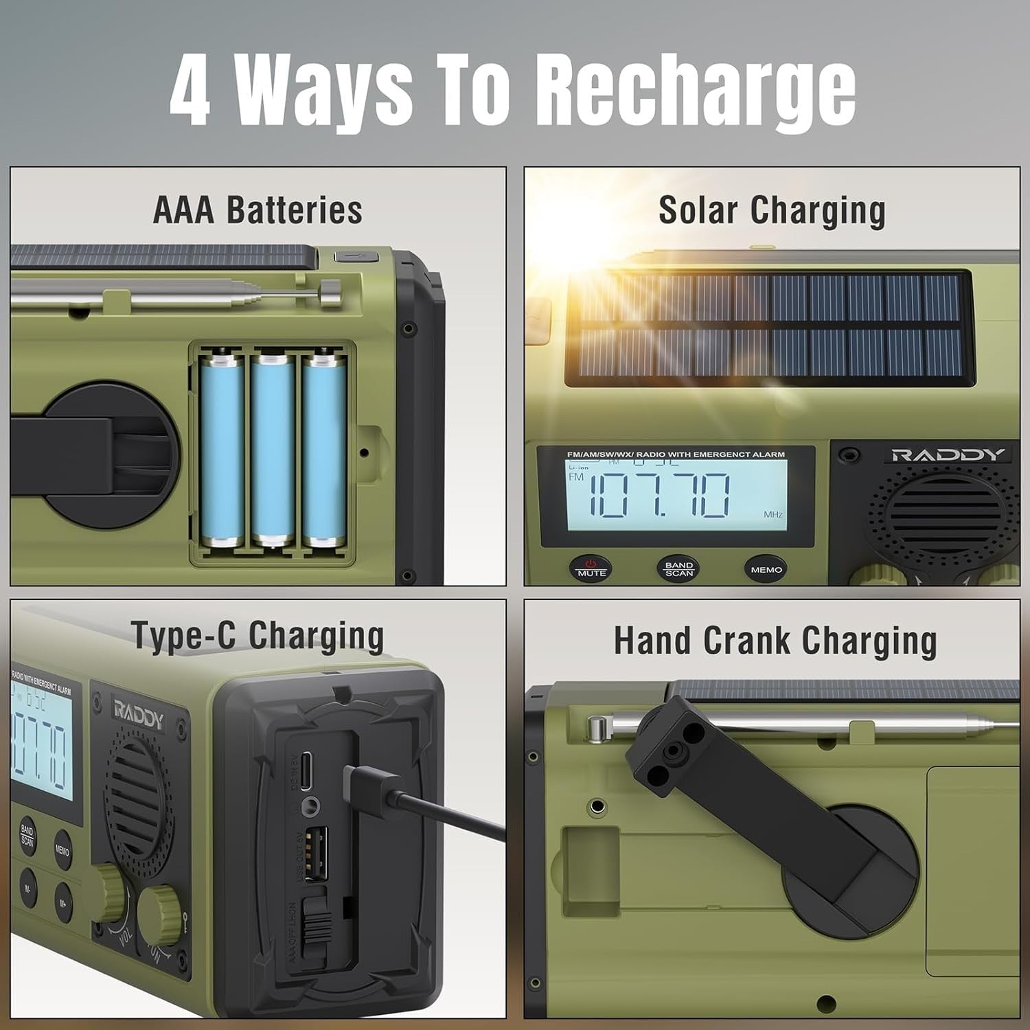 10,000mAh Emergency Hand Crank Radio Solar USB Flashlight Compass