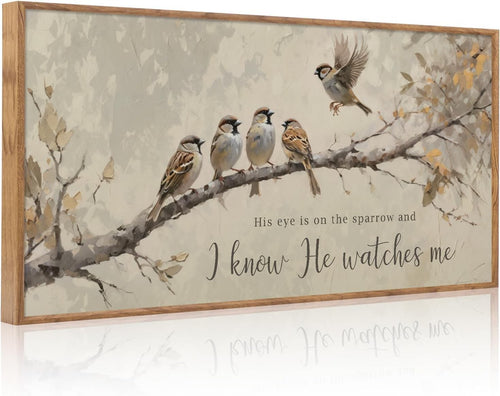 Christian Wall Art His Eye Is on the Sparrow Bible Verse Framed Canvas 20x40
