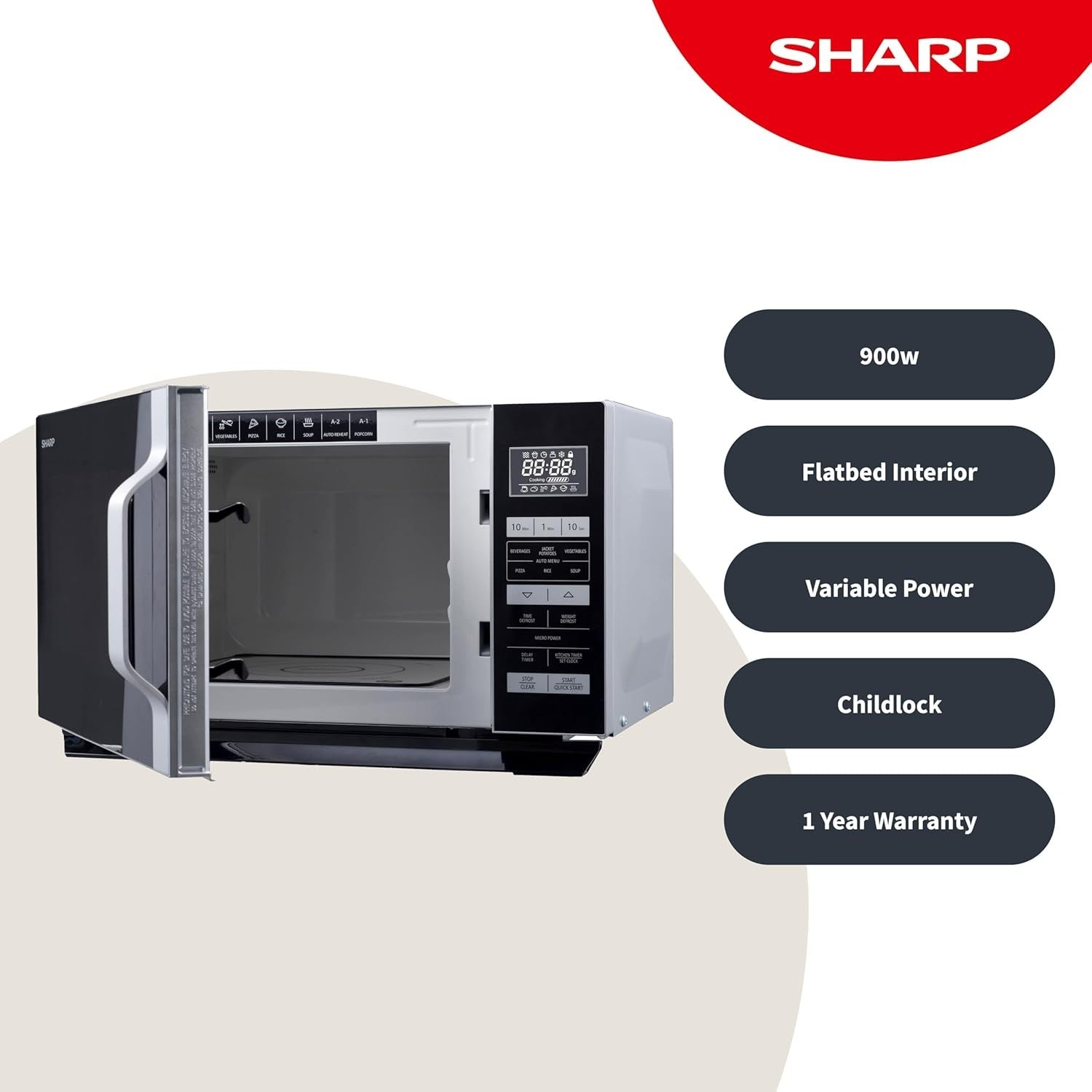 Sharp 23L 900W Solo Microwave Digital Silver Countertop Oven
