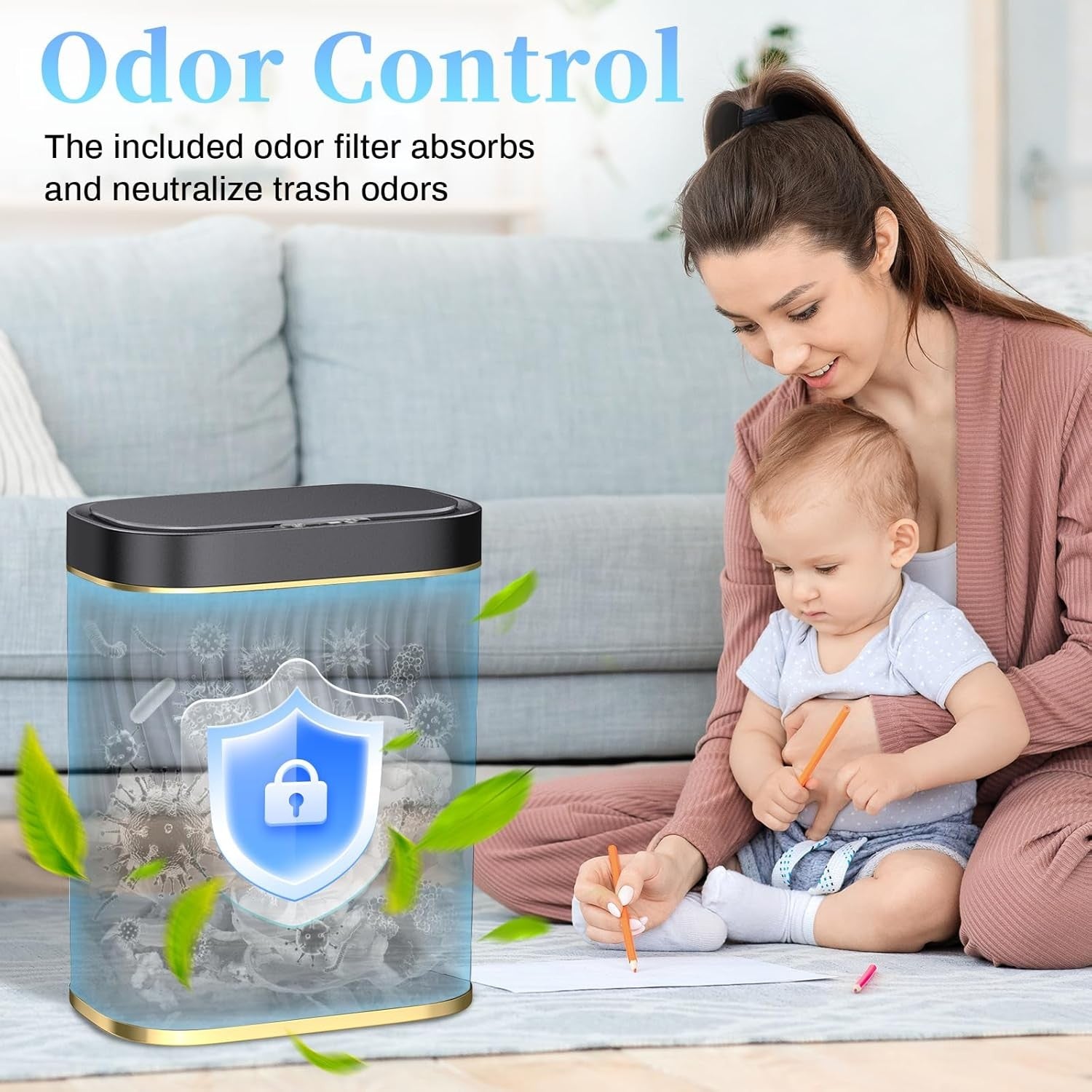 2.6 Gallon Touchless Bathroom Trash Can Slim Waterproof Bin Lid