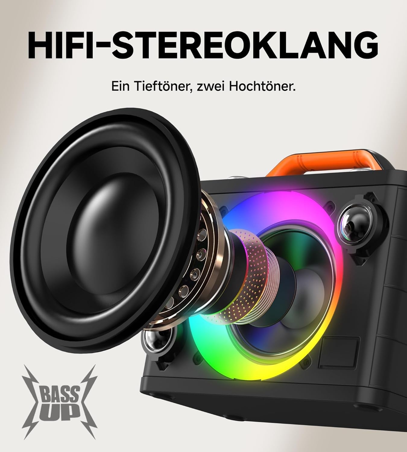 Black Portable Karaoke Machine 2 Wireless RGB Mics 13H Play