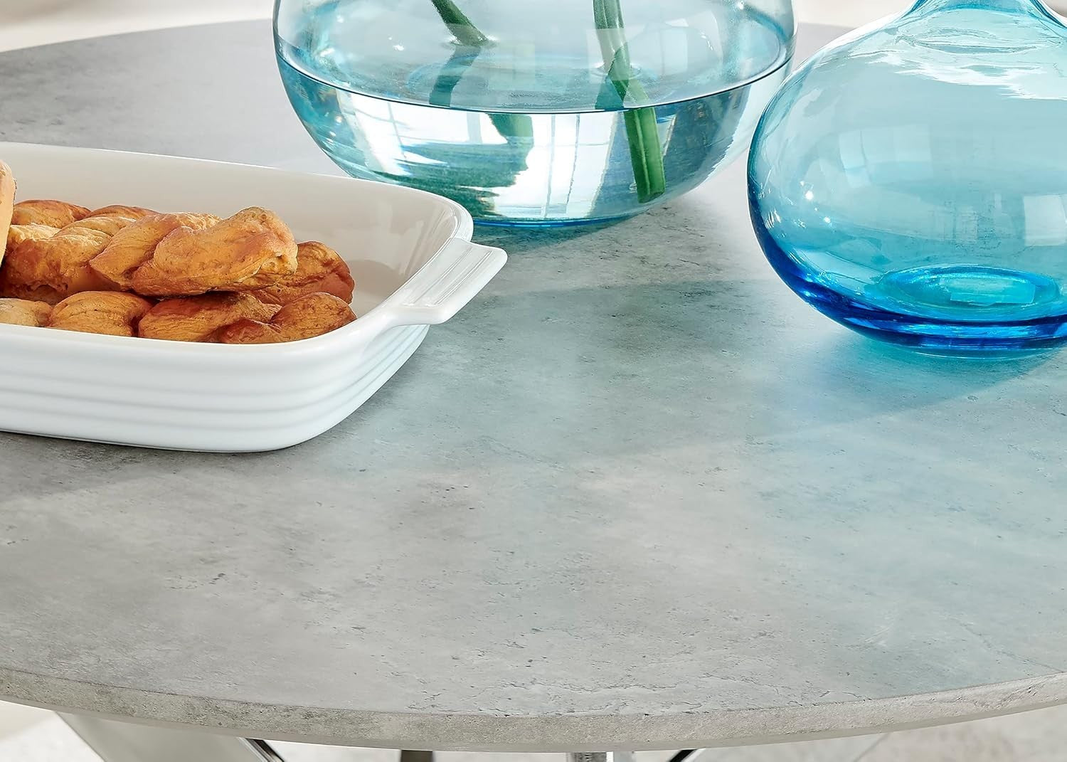 Round Concrete Dining Table 100cm Silver Legs Modern Compact 2–4 Seater