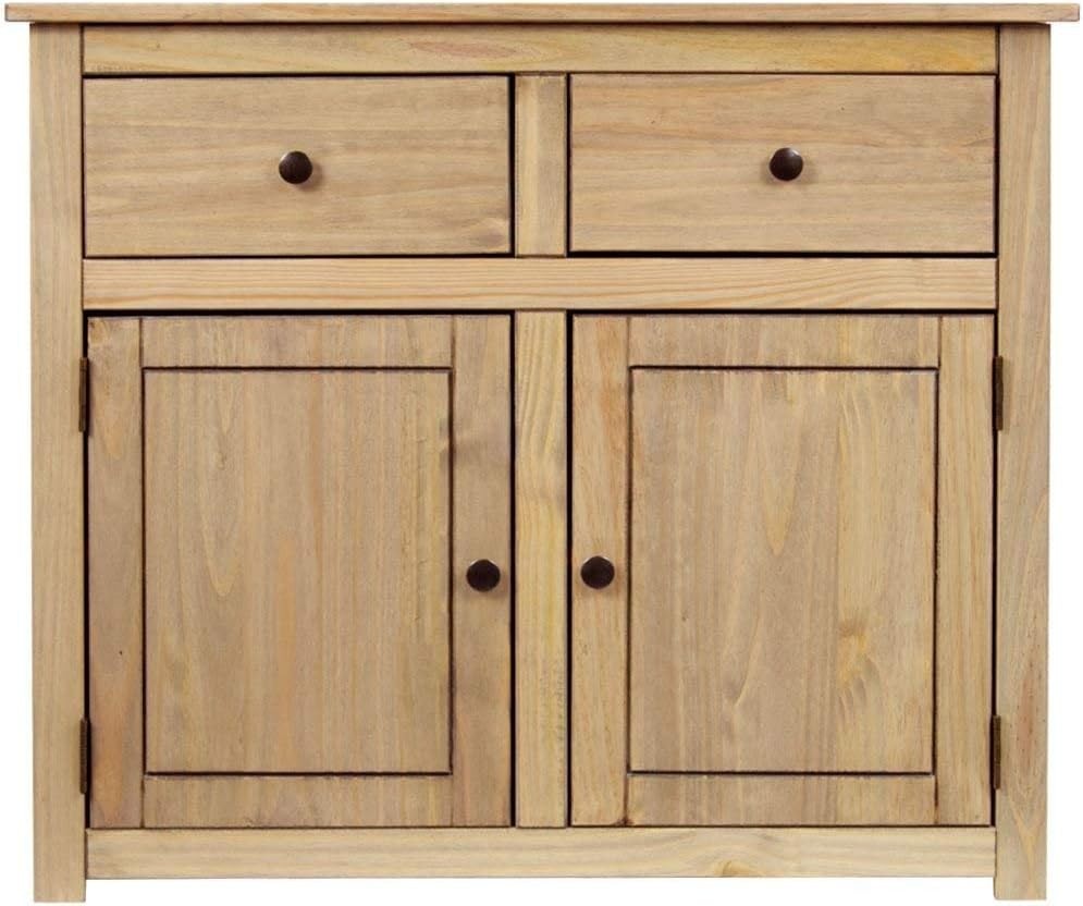 Solid Pine Sideboard Storage Cabinet 2 Doors 2 Drawers Rustic Living Room