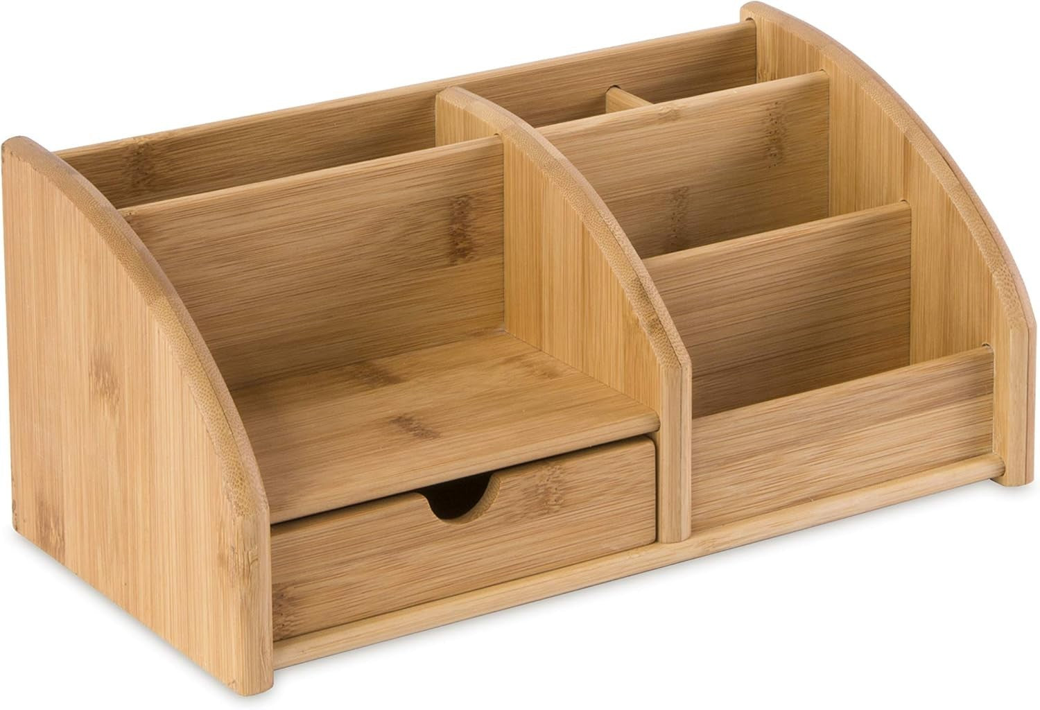Bamboo Desk Organiser 6 Compartments 1 Drawer Office Tidy 8-Pack