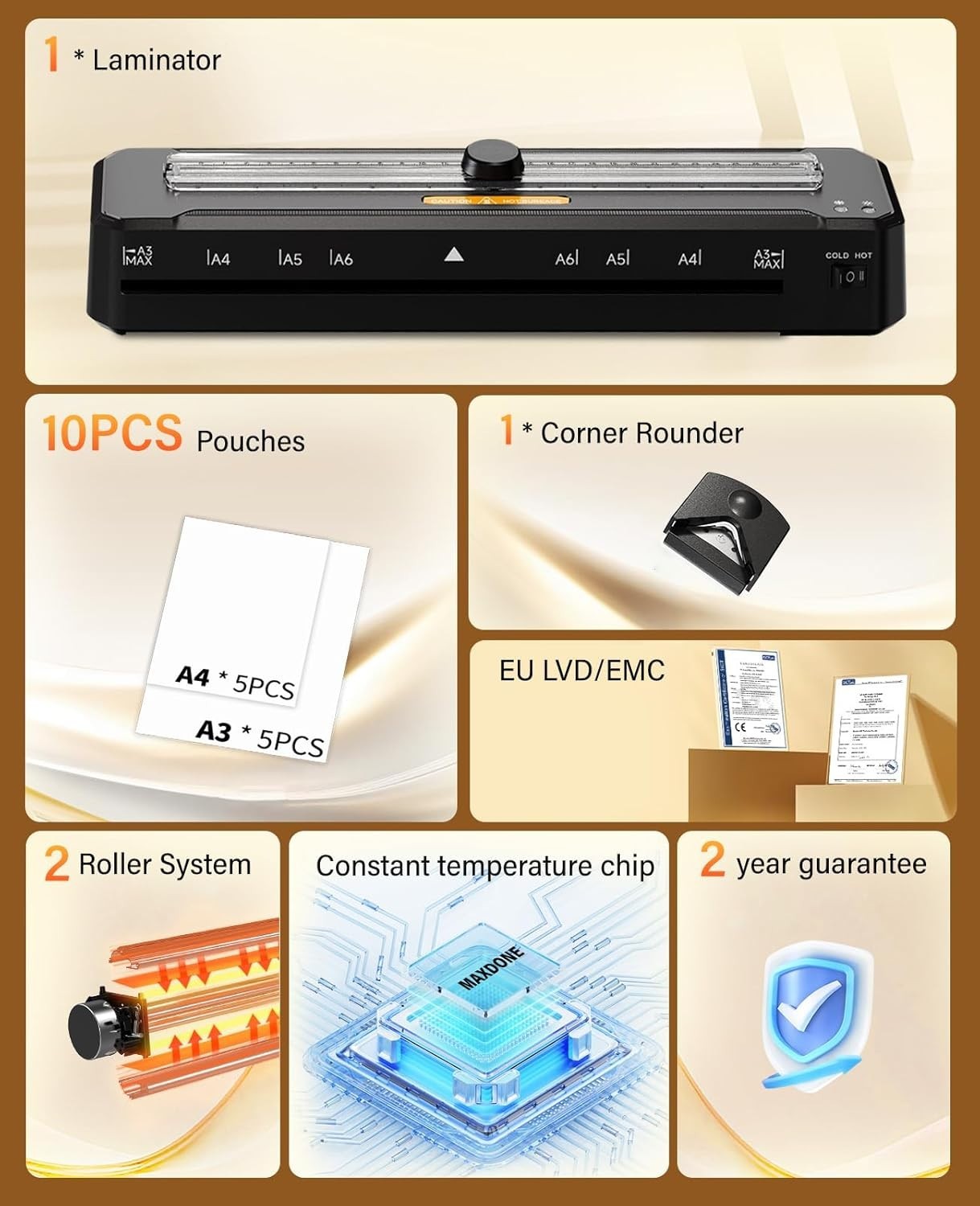 A3 Laminator Hot Cold 90s Warm Up Anti Jam Built-In Cutter Kit