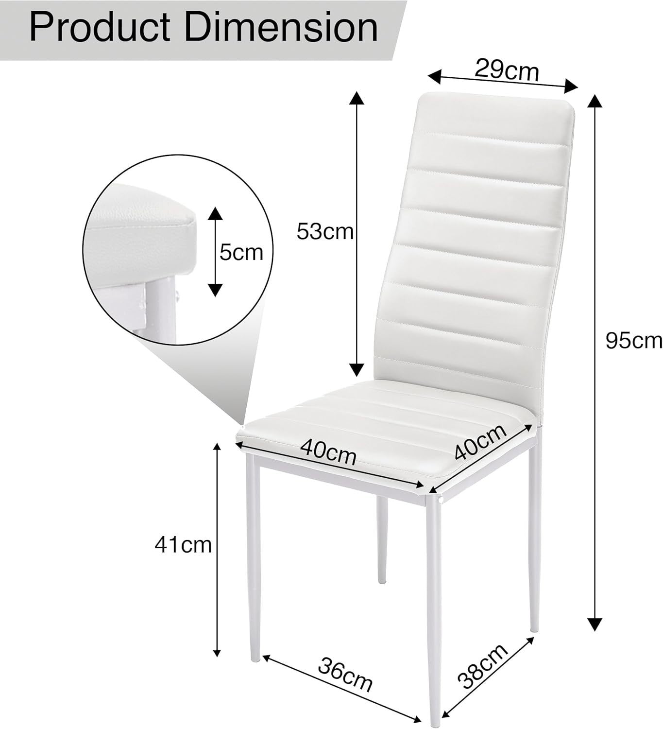 Modern Black Marble Dining Table & 4 White PU Chairs Set 120cm Home