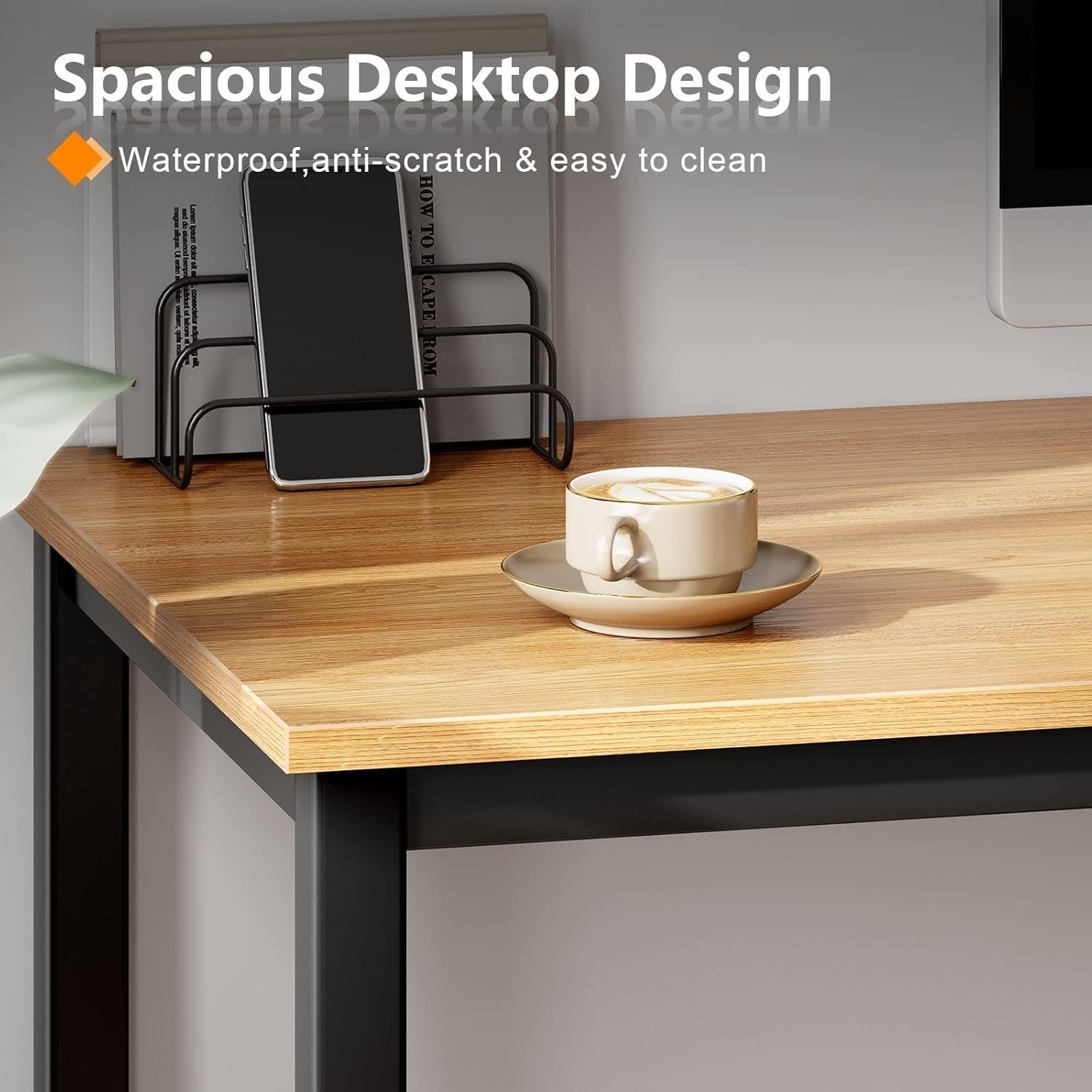Teak & Black Computer Desk 80x40cm Metal Frame Home Office Table