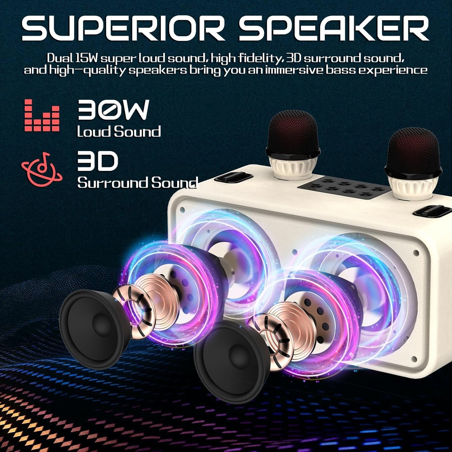 Portable Karaoke Machine 2 Mics Bluetooth Speaker with LED Light
