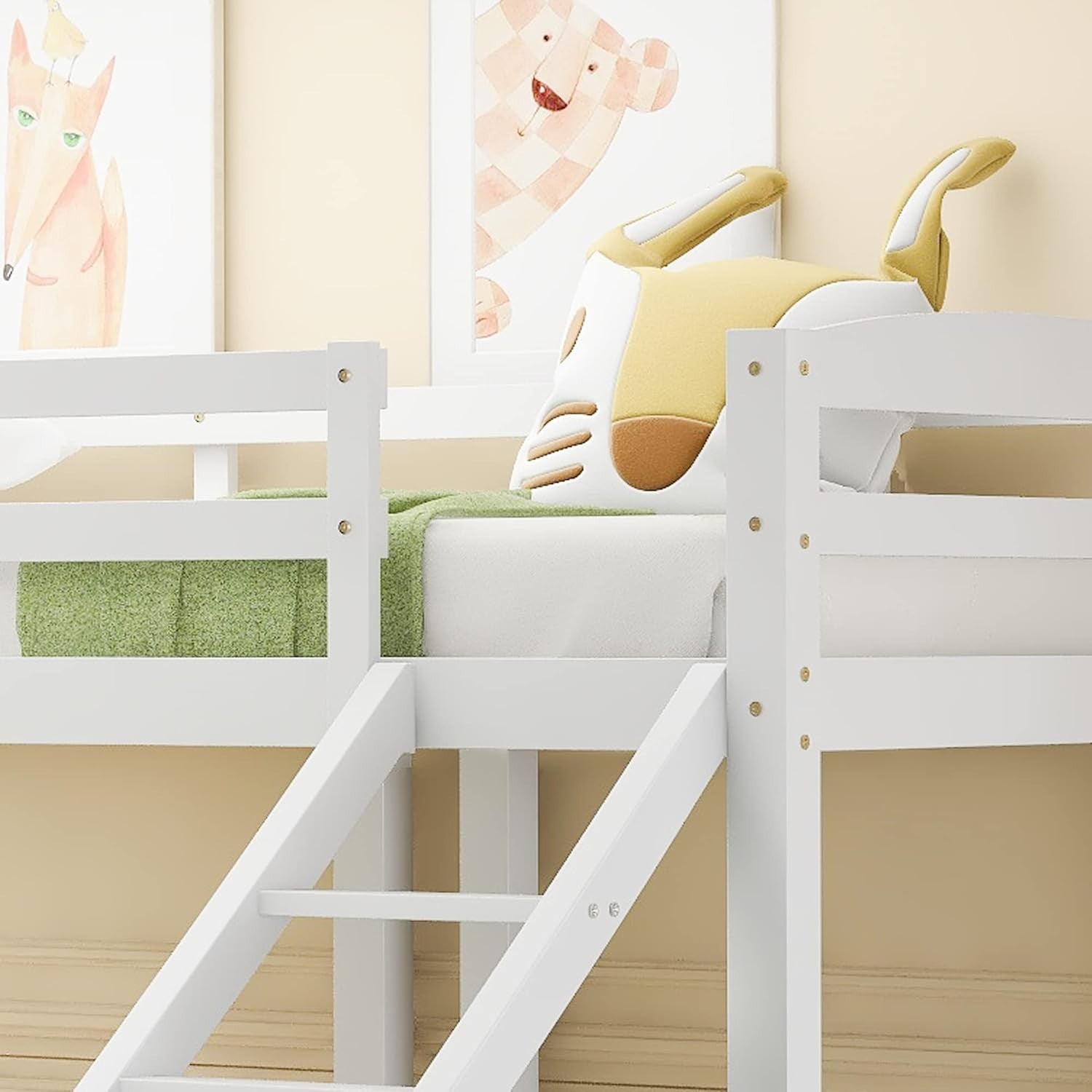 Triple Bunk Bed Wooden 3FT White Frame, Kids Safe Ladder, Sleeps 3