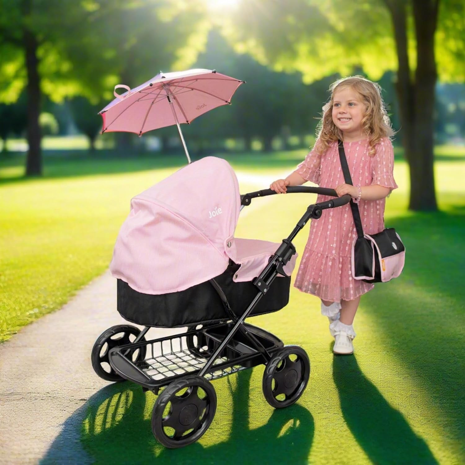 Classic Doll Pram Pushchair with Parasol Changing Bag Foldable 3+