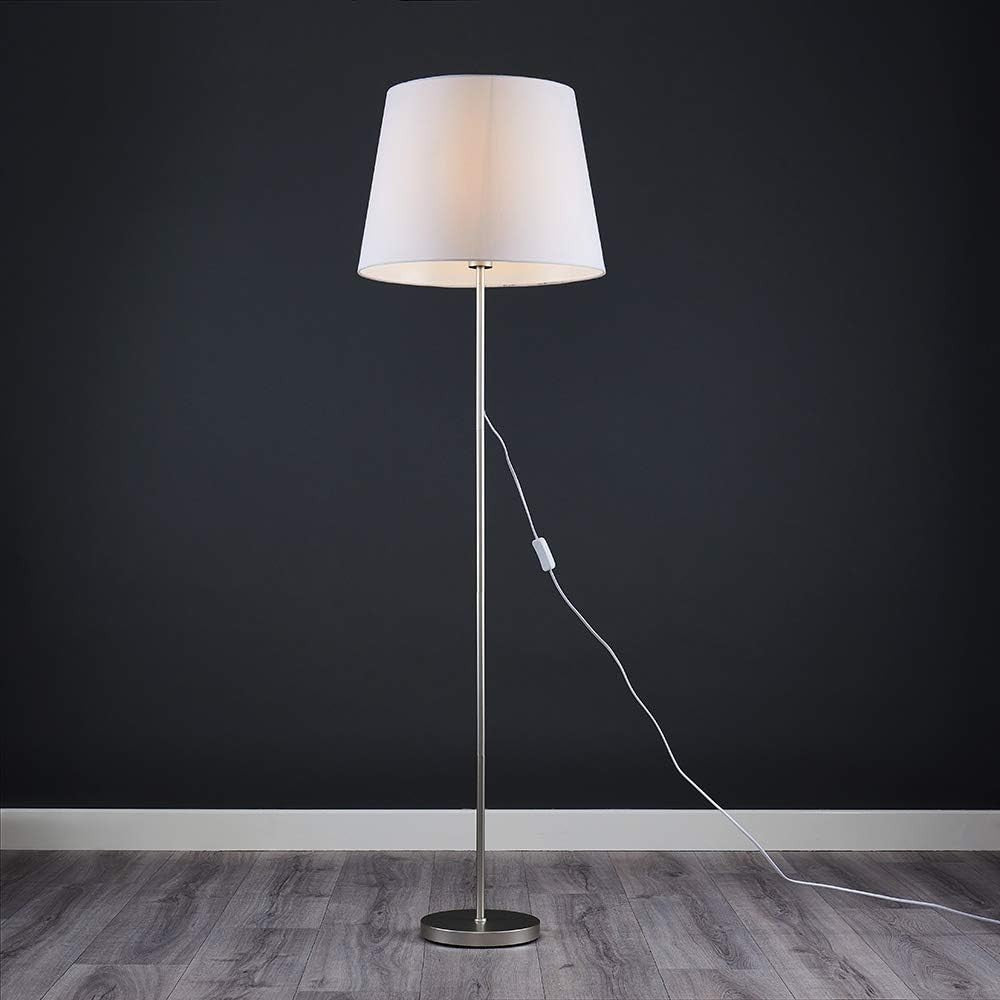 Modern Chrome Floor Lamp Large White Tapered Shade Standing Light LED