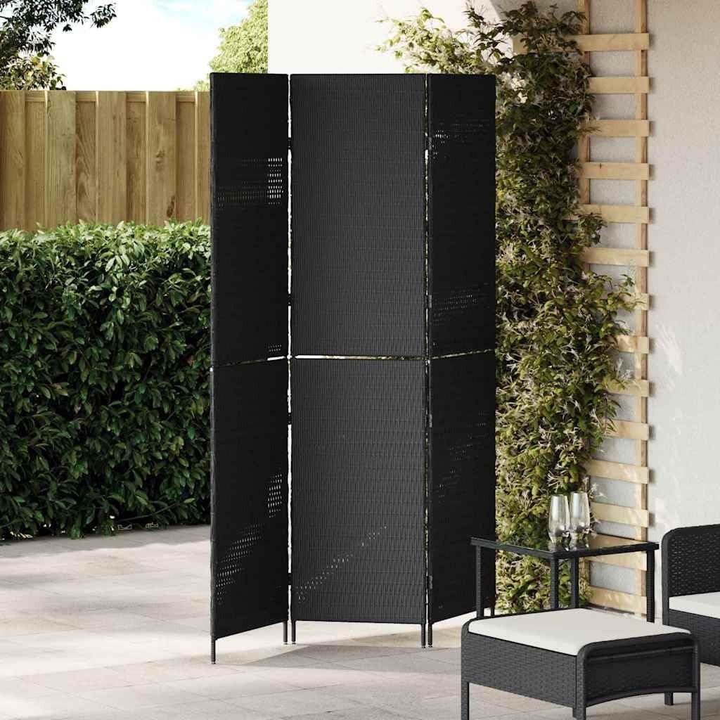 Black Poly Rattan Room Divider 5-Panel Folding Privacy Screen 146x180cm Indoor O