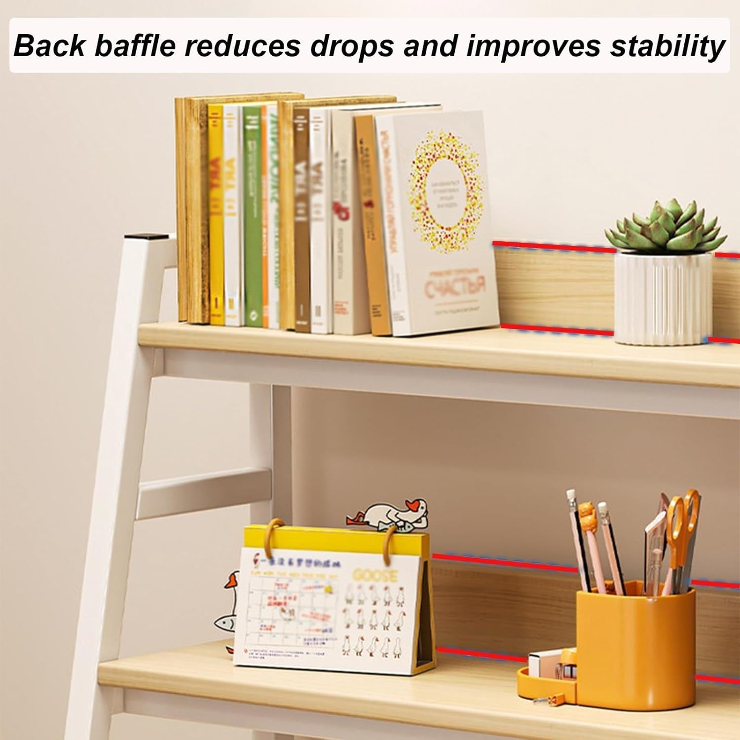 3-Tier Desktop Bookshelf Metal Frame Trapezoid Desk Hutch Storage Rack 95cm