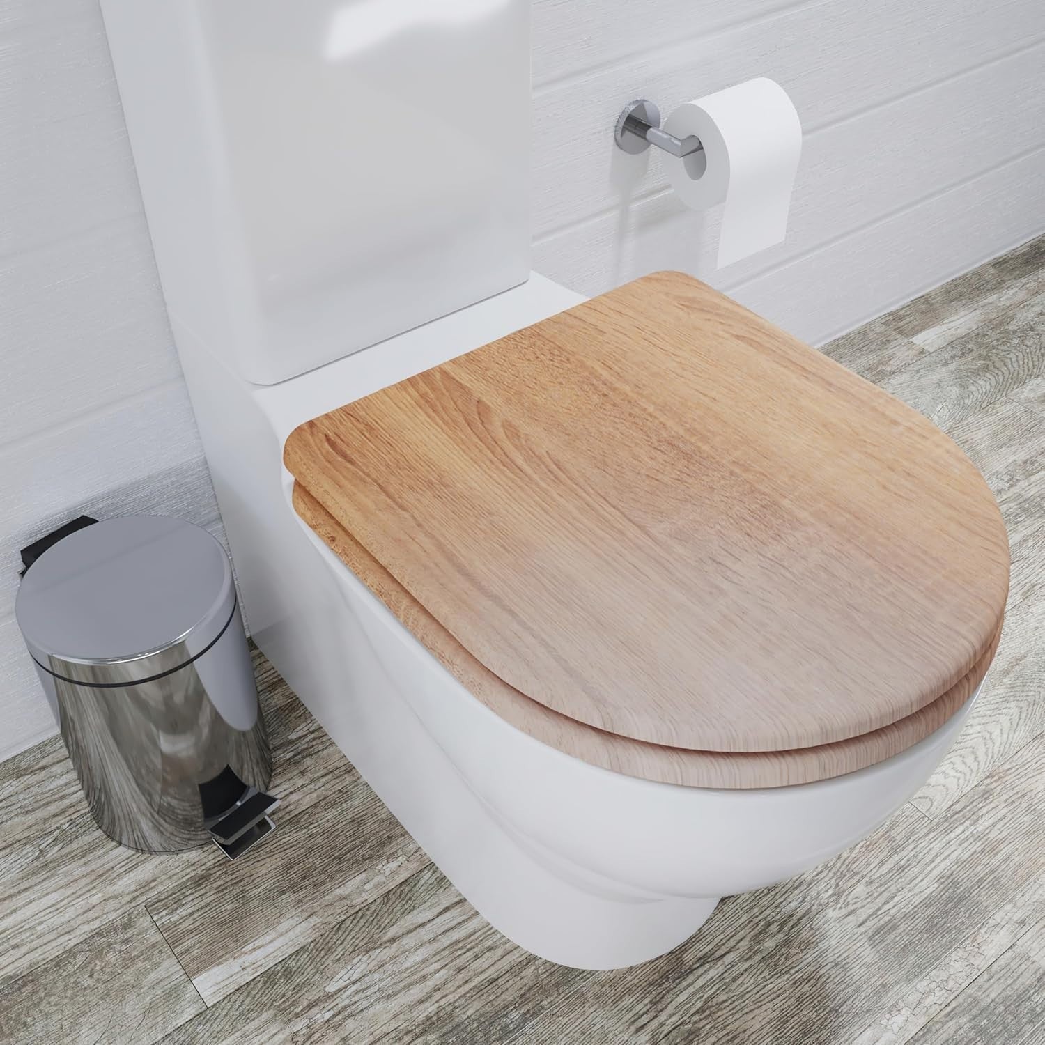Teak D-Shape Wooden Toilet Seat Soft Close Quick Release Antibacterial