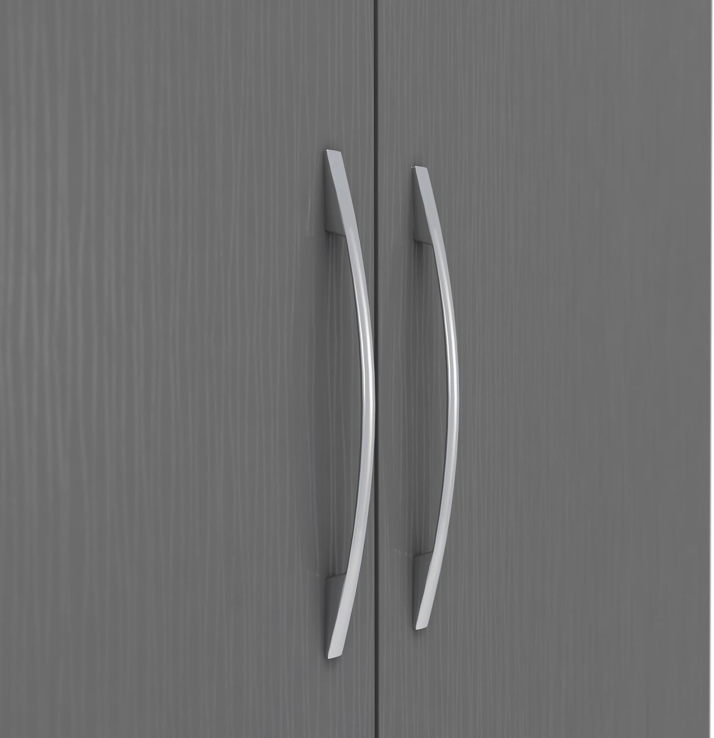 Modern 6-Door Grey Wardrobe with 2 Drawers & Mirror | Spacious, Durable Storage