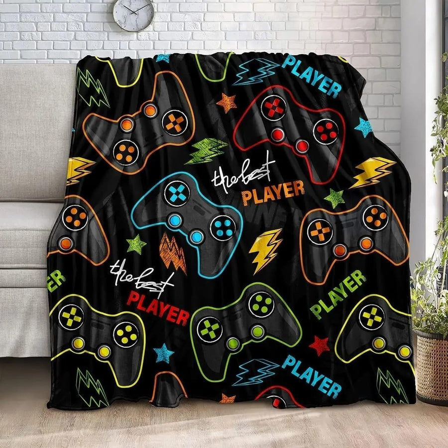Gamepad Pattern Weighted Blanket 180x220 cm Flannel Super Soft for Sofa & Bed