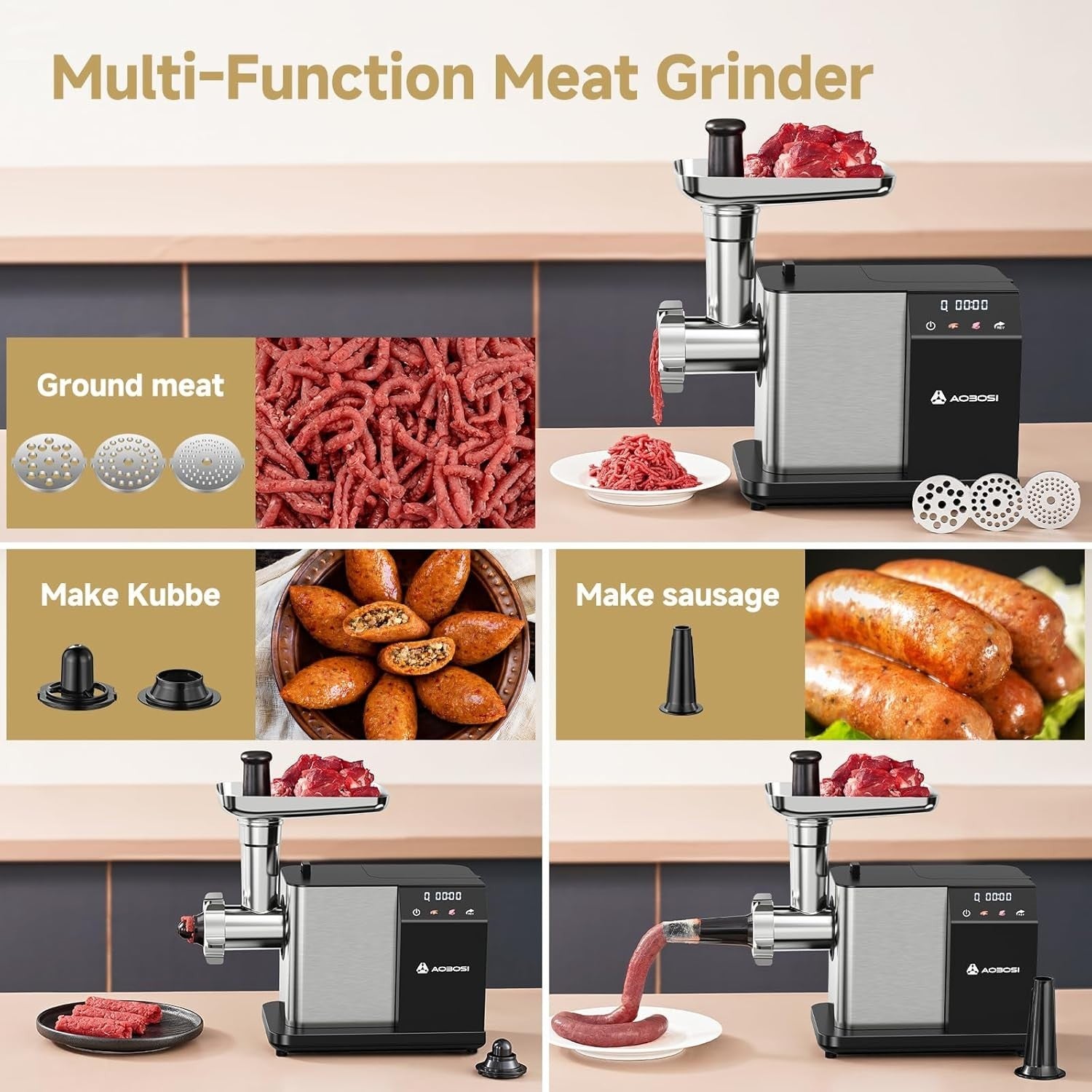 Electric Meat Grinder Food Mincer Sausage Maker Cookie Press 3 Plates