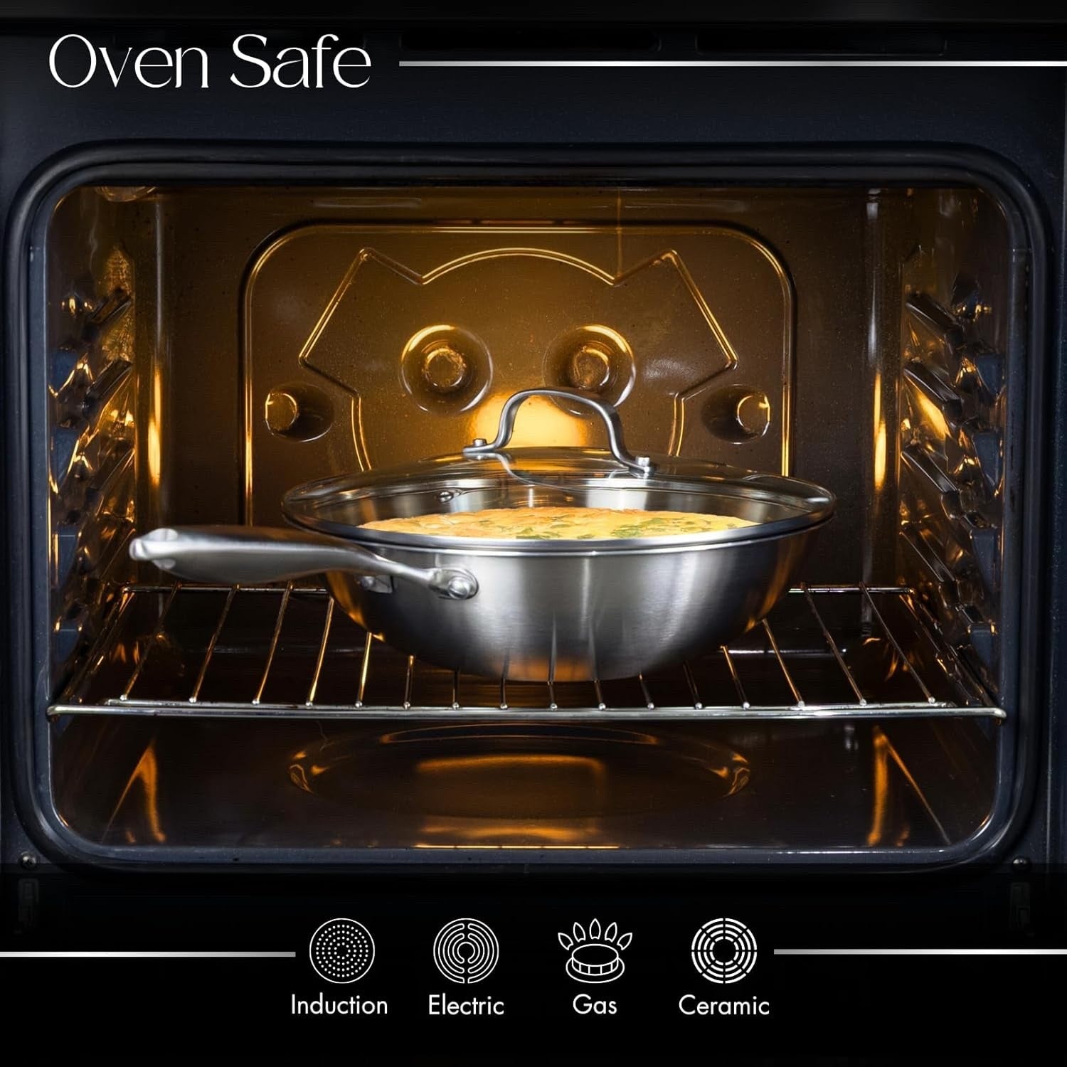 Stainless Steel Wok Pan 28cm Non Stick Induction Deep Fry Pan with Glass Lid