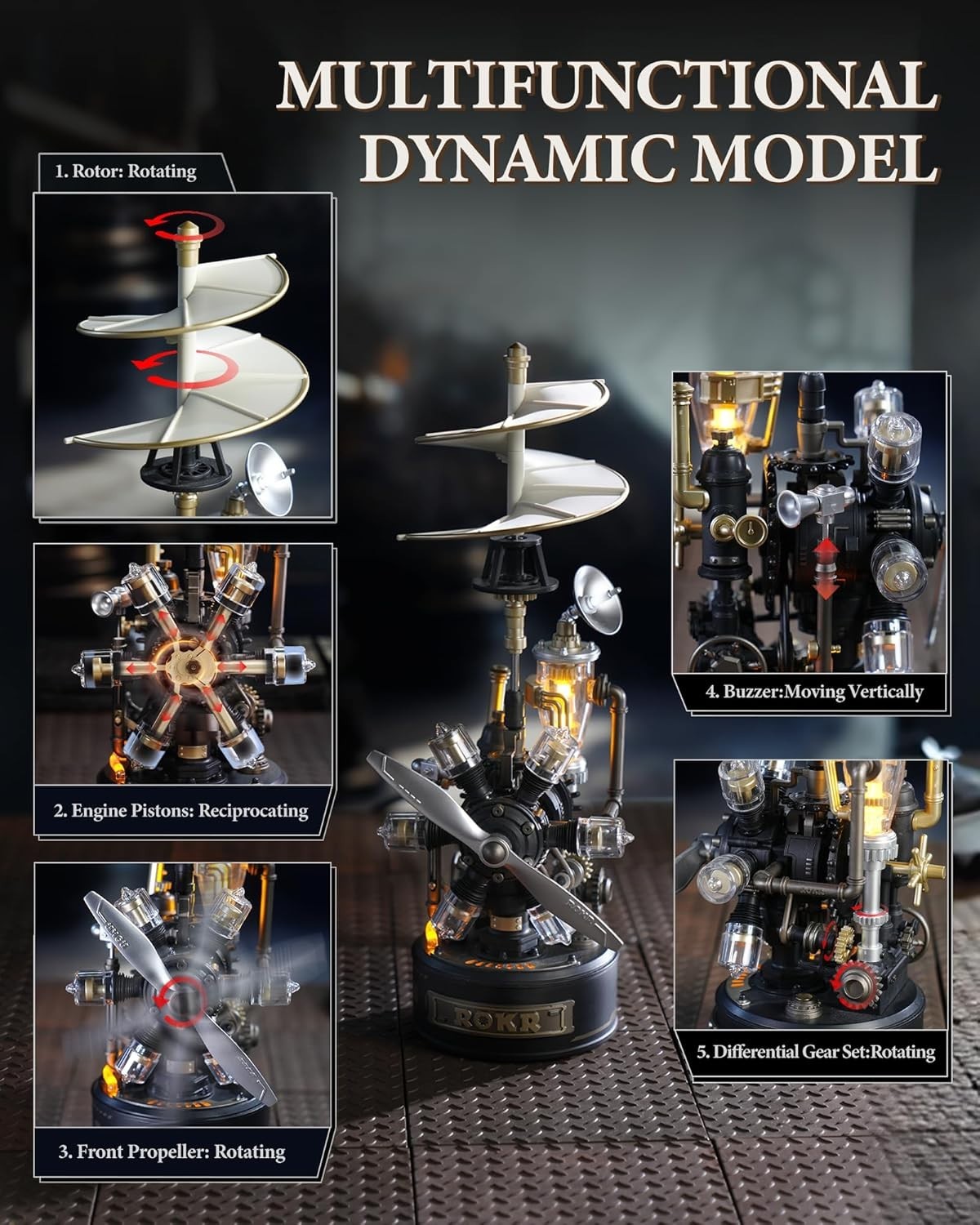 3D Mechanical Helicopter Model Kit USB Powered Retro Desk Display