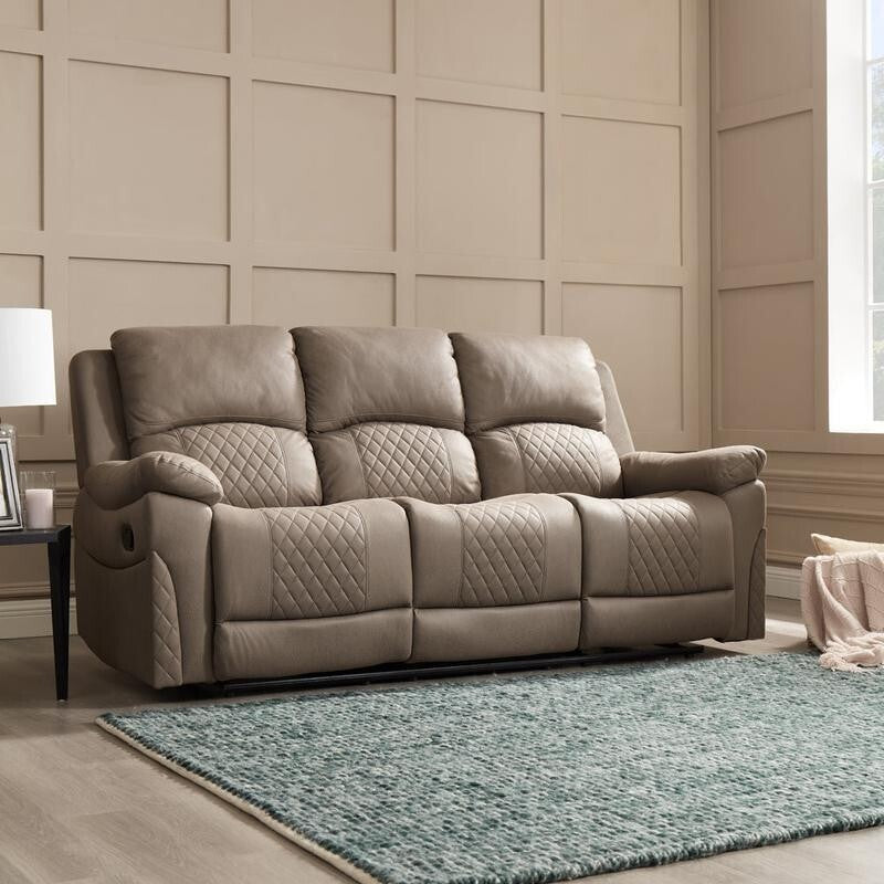 3 Seater Manual Recliner Sofa Light Brown Air Leather Padded Lounger