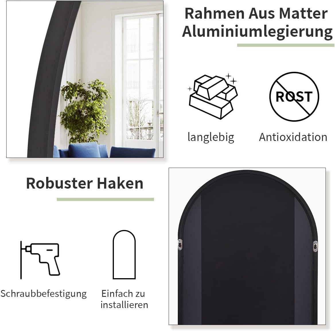 Full Length Arch Mirror 147x44cm Wall Leaning Standing Dressing Room