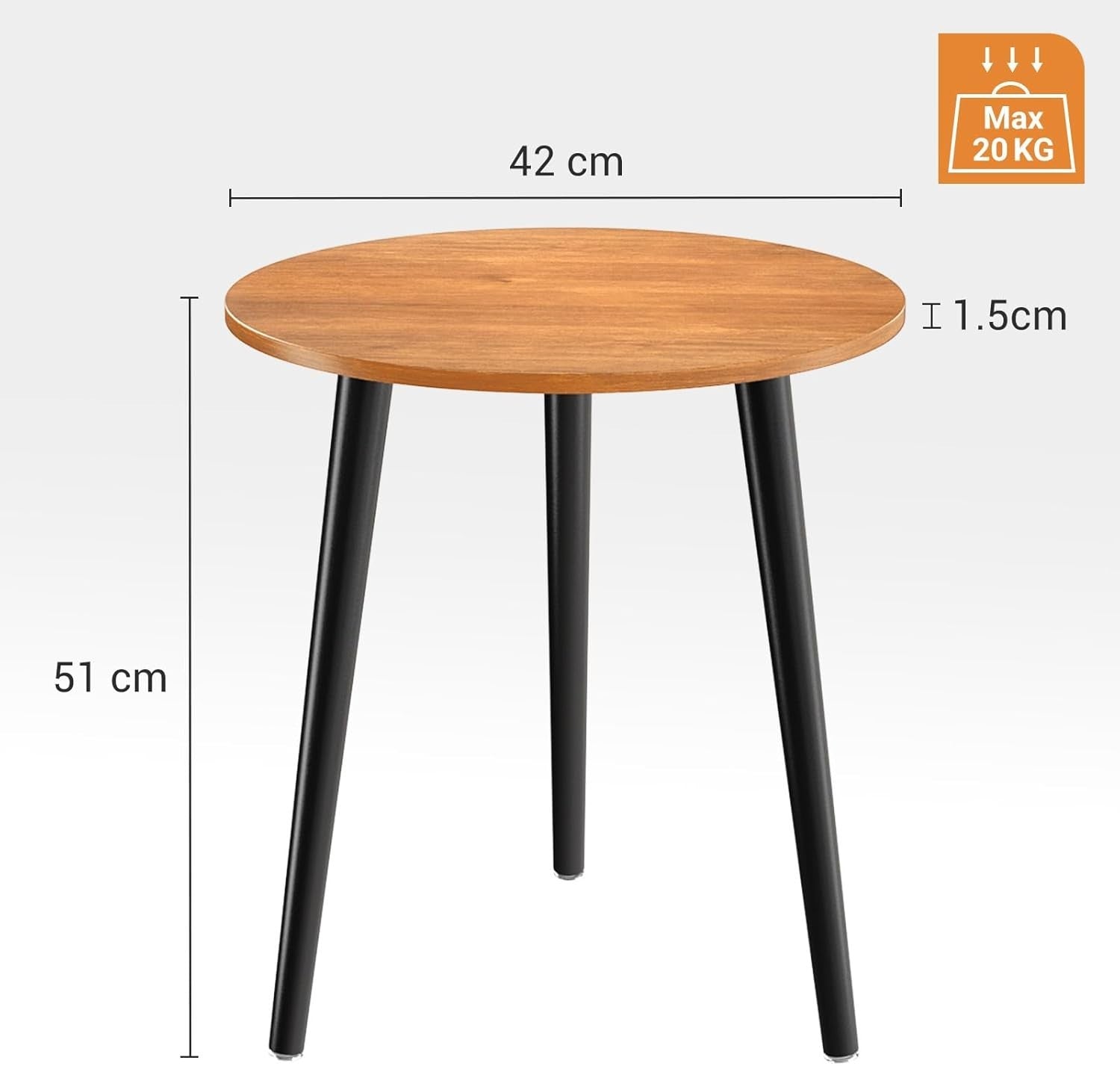 Small Walnut & Black Round Side Table 42x42x51cm, Sturdy Iron Legs.