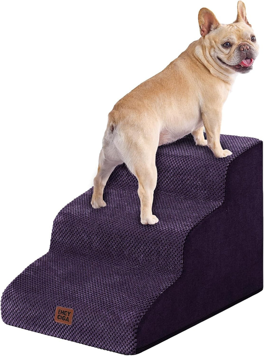 3 Step Dog Stairs for Bed Non Slip Foam Pet Steps Purple