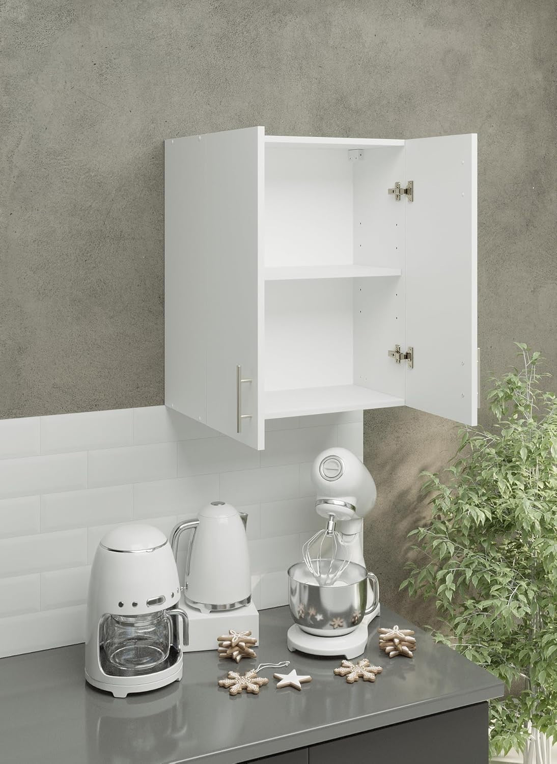 Wall Cabinet with Doors 60cm White Matt Modern Storage Cupboard Unit