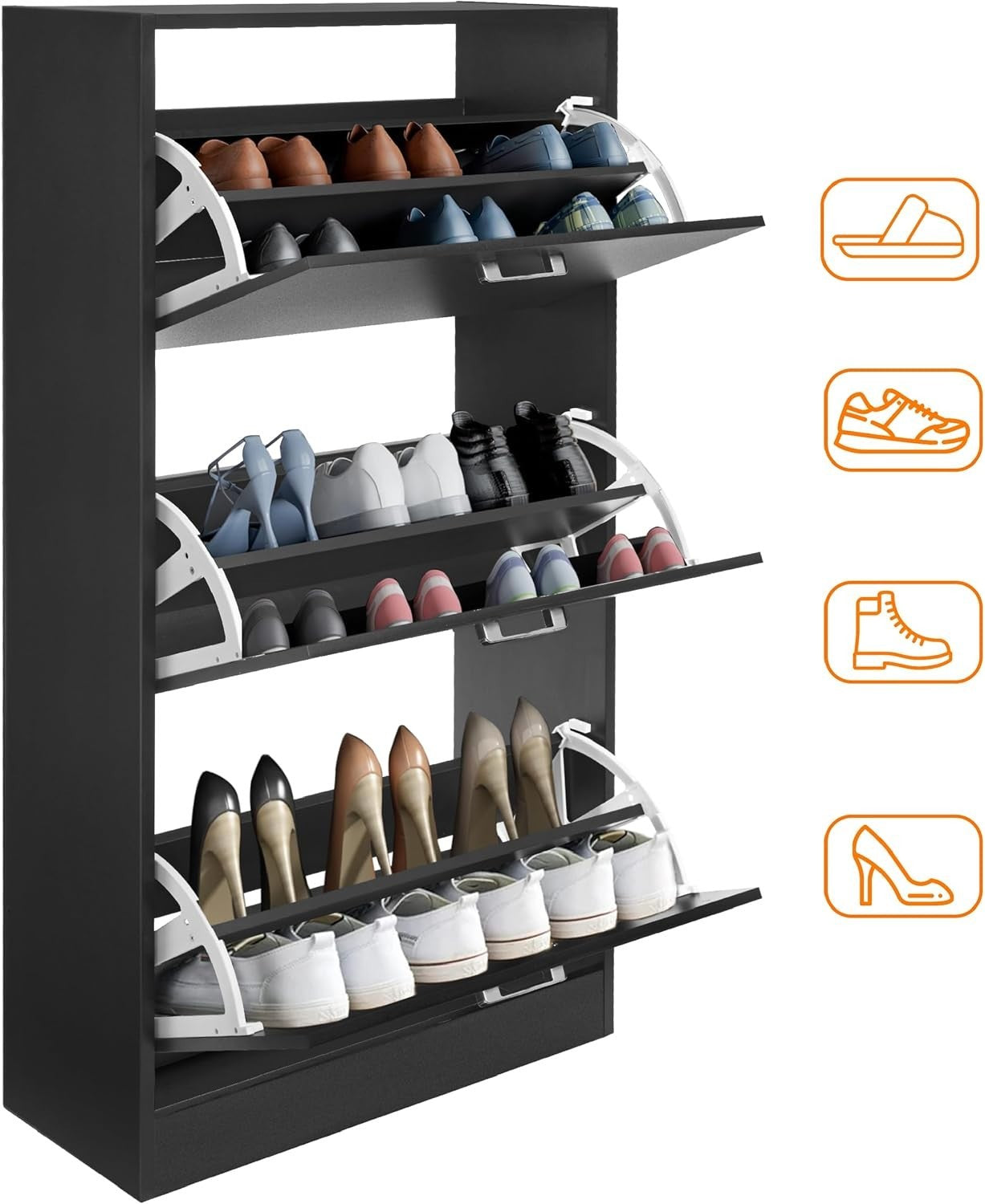 3 Tier Shoe Storage Cabinet Space Saving Organiser with Pull Down Drawers