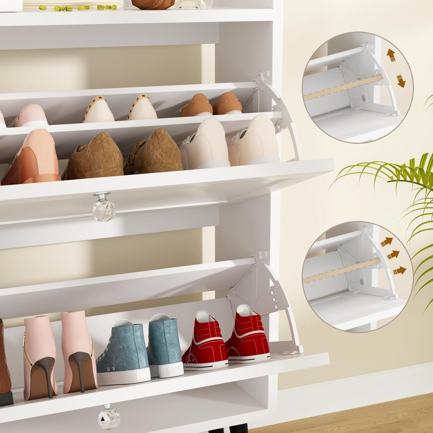 Slim White Shoe Cabinet 2 Flip Drawers with Storage, 80cm Entryway Unit