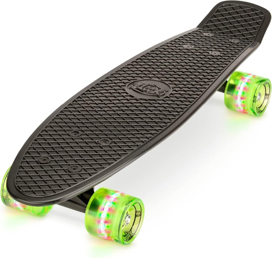 22in Retro Plastic Skateboard LED Wheels Kids Beginner Cruiser Board