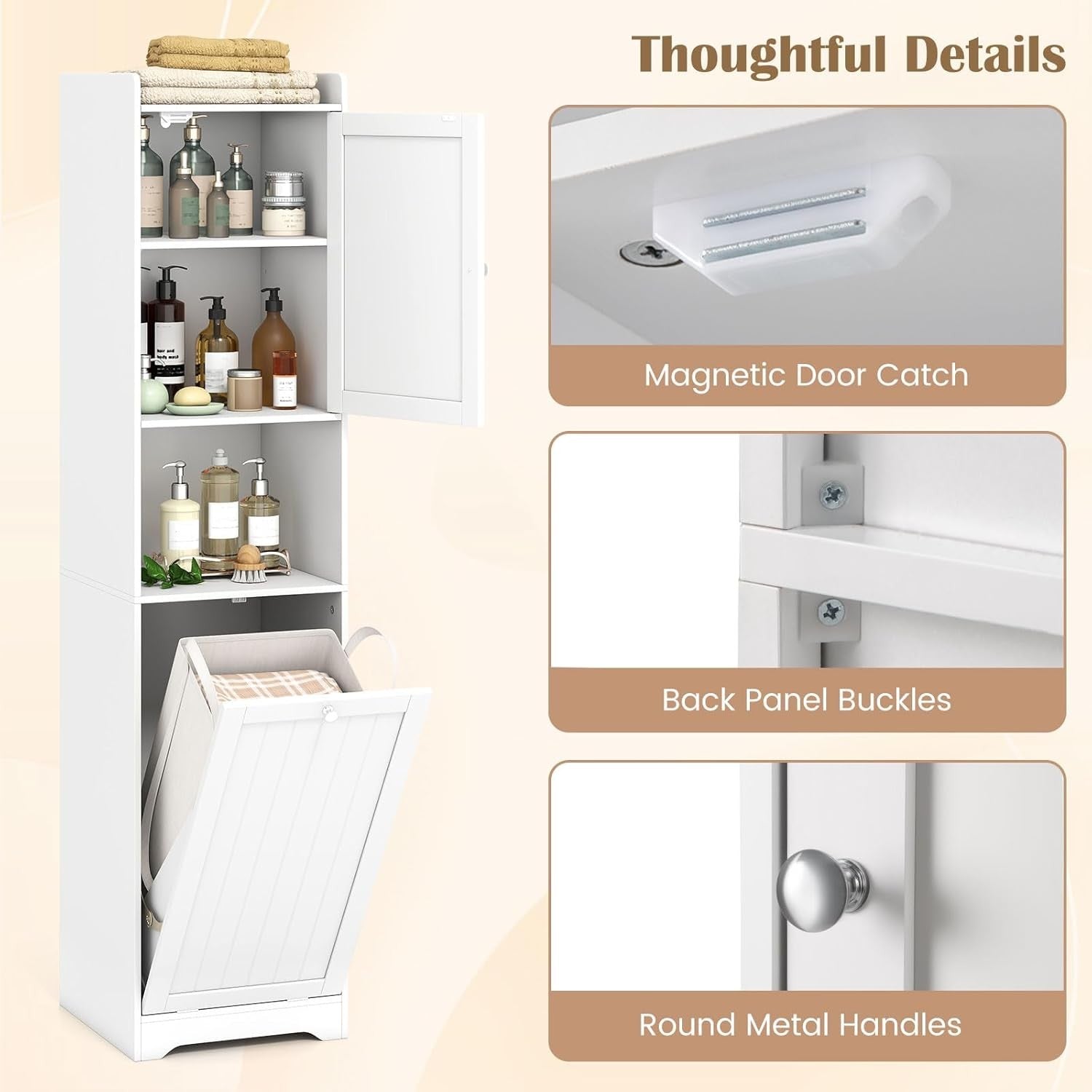 Tall Bathroom Cabinet with Tilt-Out Laundry Basket & Adjustable Shelves | Slim 1