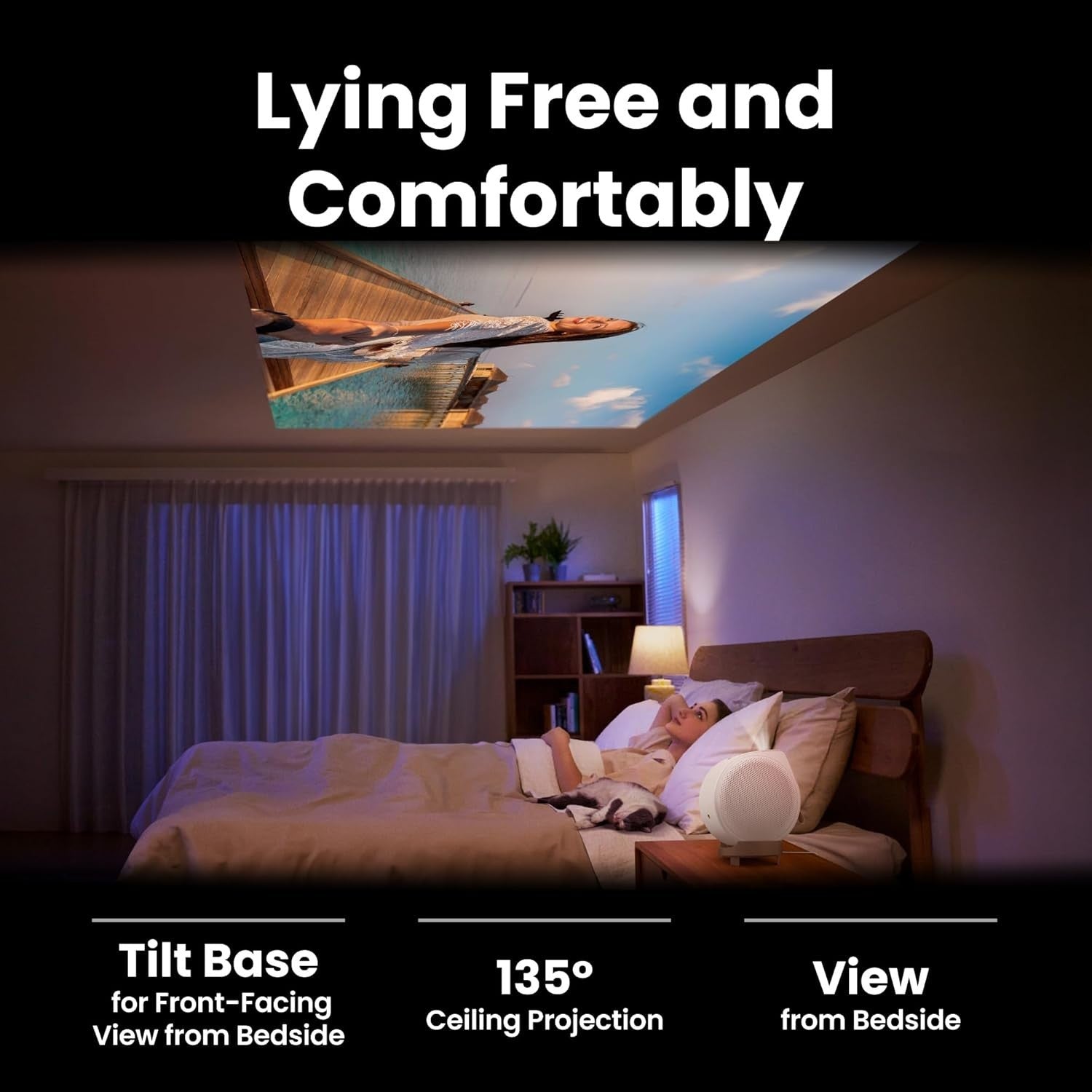 Portable 1080P Projector 500 ANSI Google TV Netflix HDR Ceiling