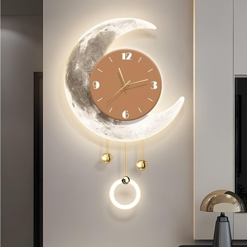 Modern LED Moon Wall Clock 57cm Artistic Acrylic Light Sculpture Home Decor