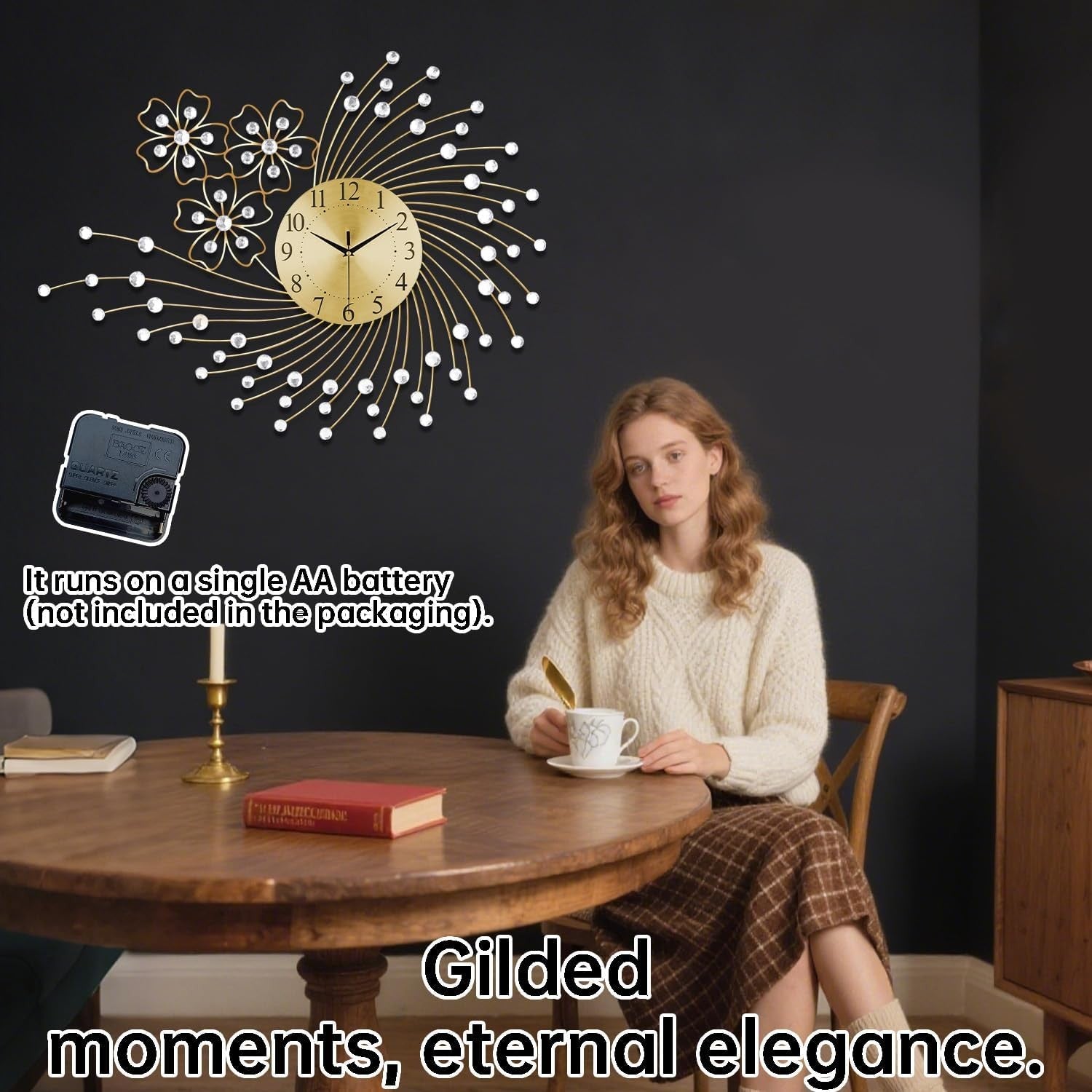 83×63cm Large Gold Wall Clock – Silent Modern Art Metal Oversized Design
